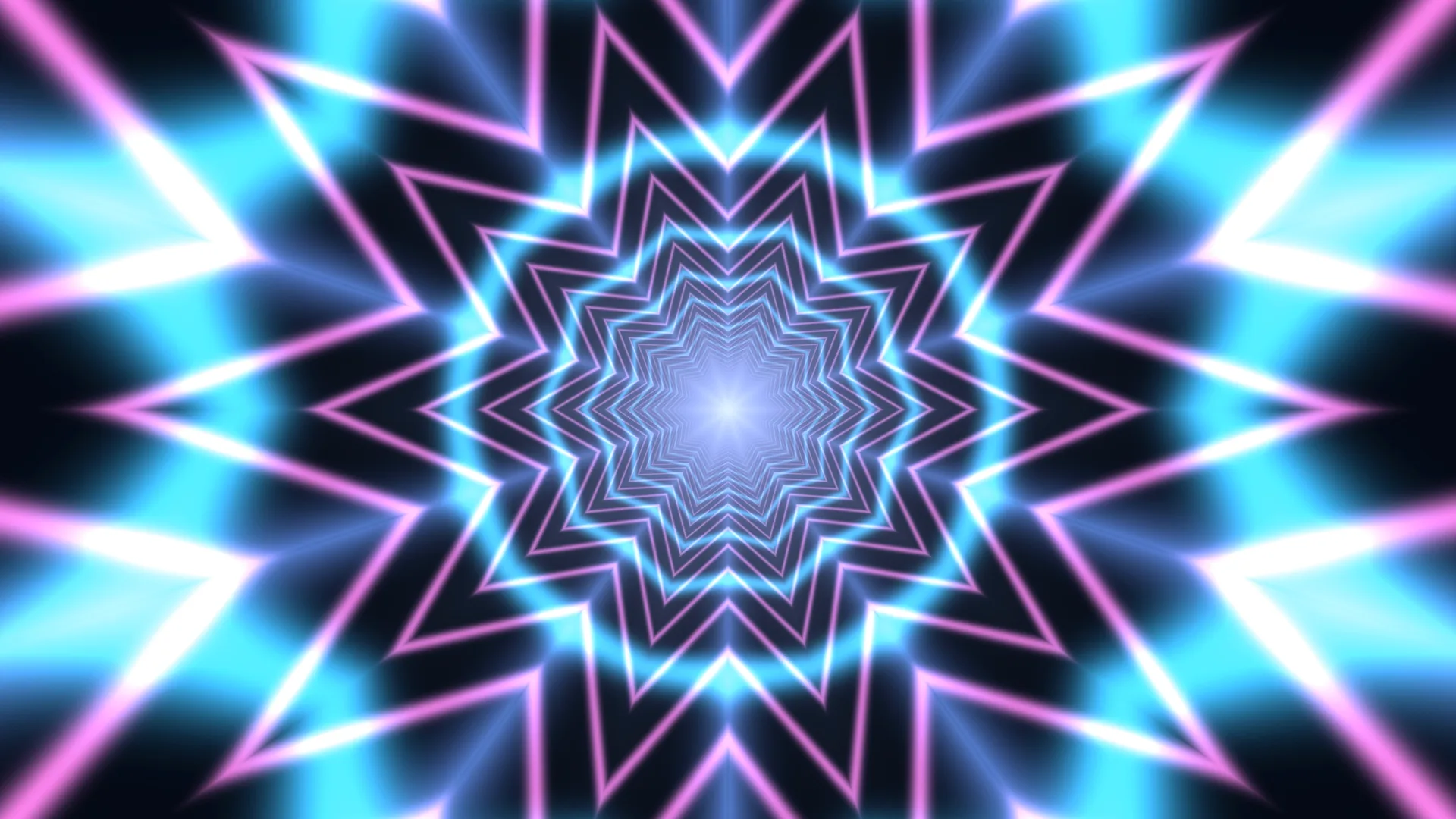 Neon starburst geometry in violet and cyan light — neon starburst wallpaper at 3840x2160