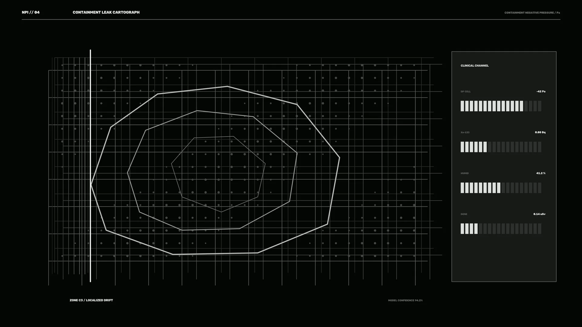 Monochrome containment grid with nested contours — technical diagram wallpaper at 3840x2160