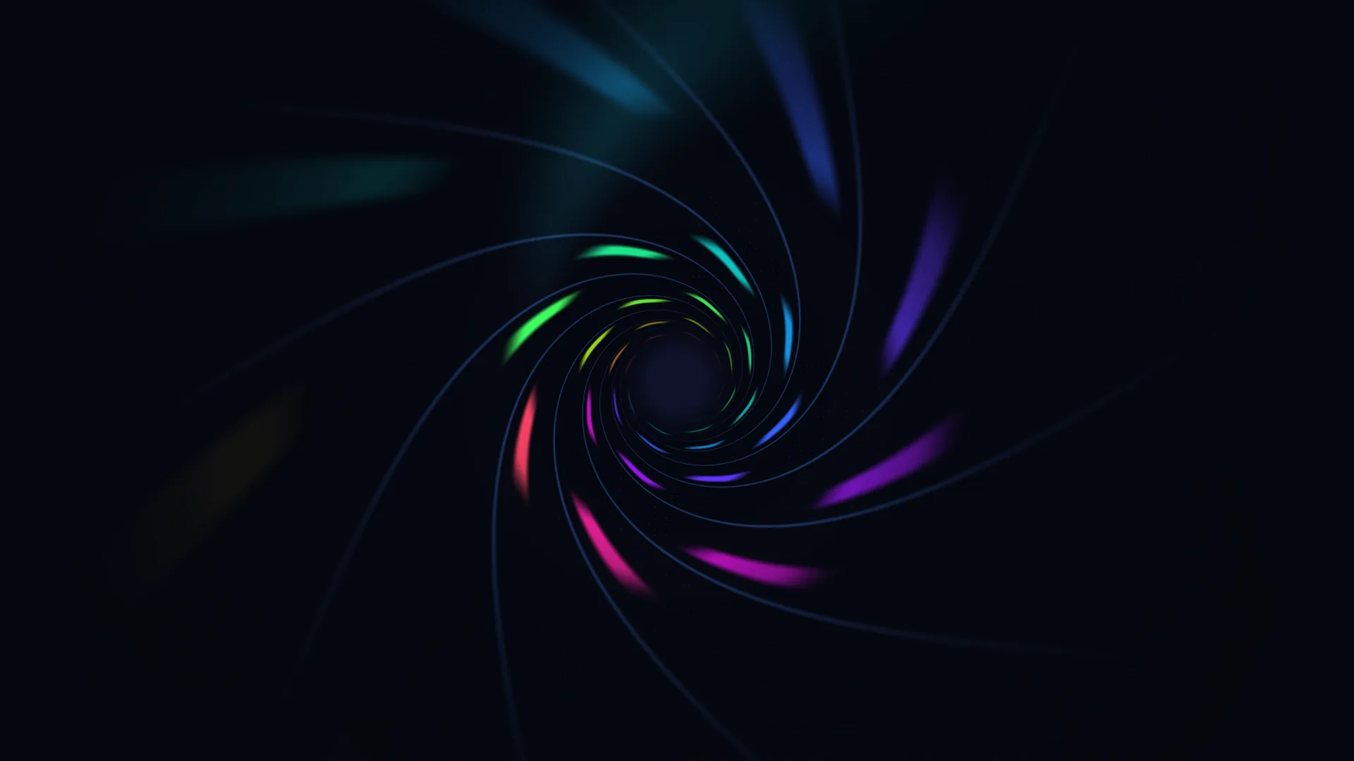 Neon spiral ribbons in deep negative space — abstract wallpaper at 3840x2160