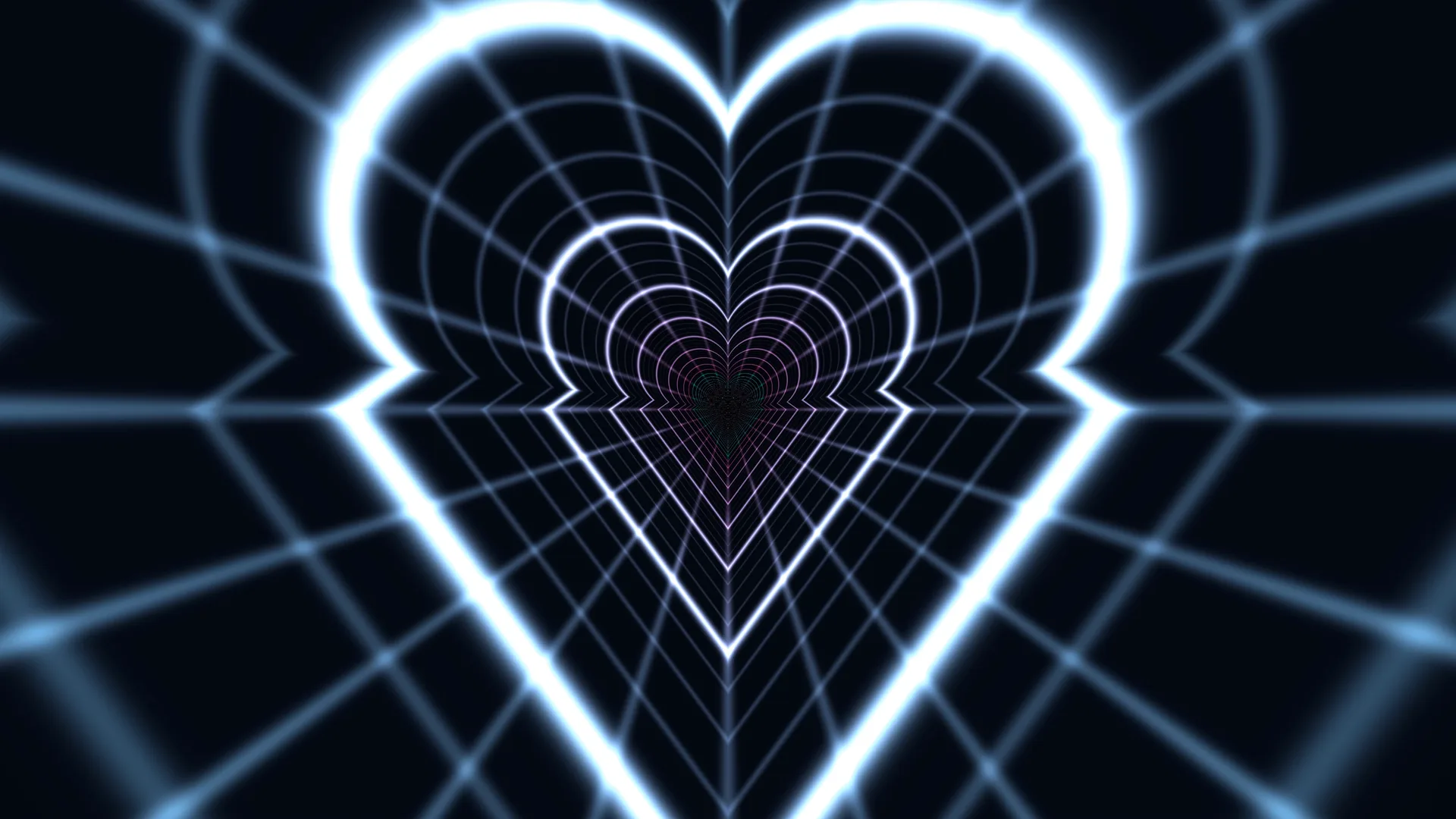 Luminous hearts in a receding geometric field — heart wallpaper at 3840x2160