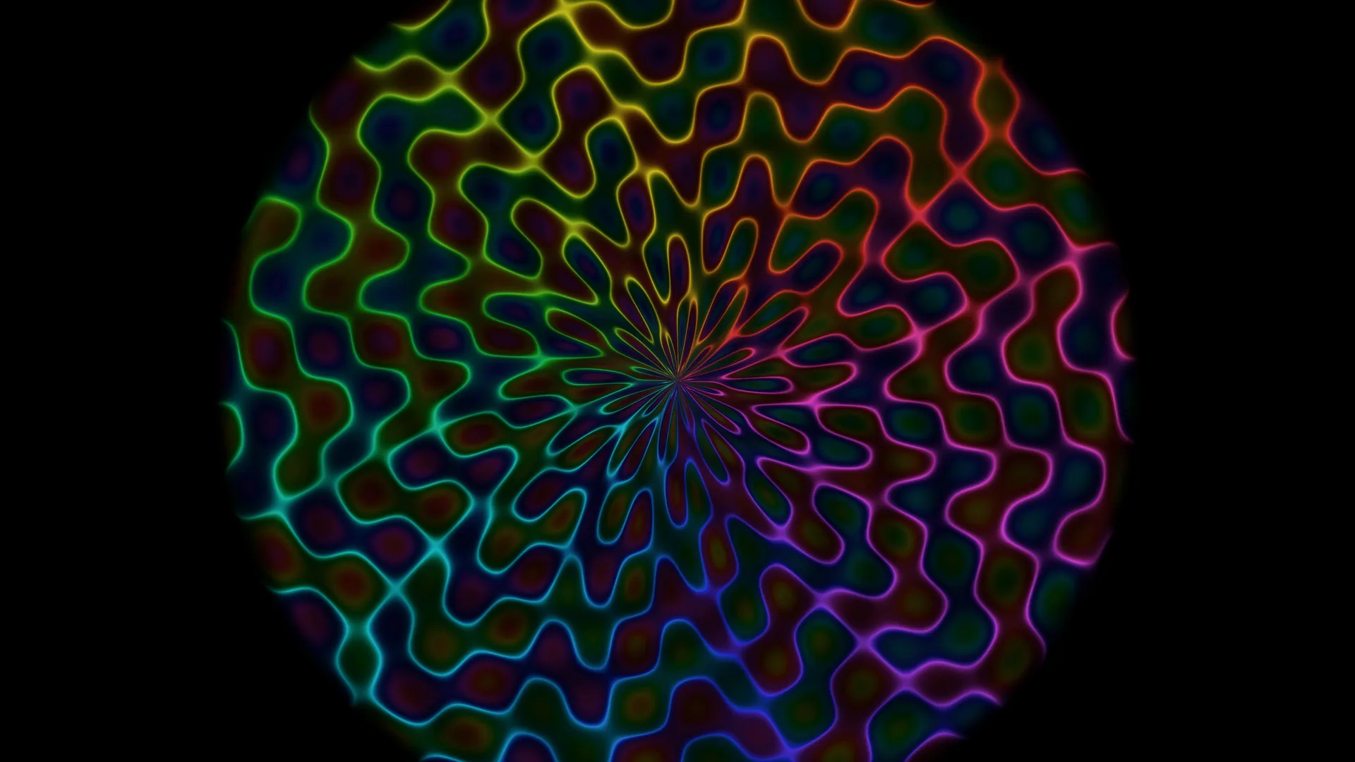 Neon radial lattice on a field of black — radial lattice wallpaper at 3840x2160