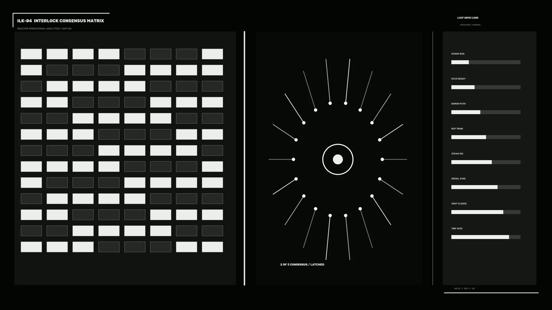 Interlock matrix with radial signal diagram — technical interface wallpaper at 3840x2160