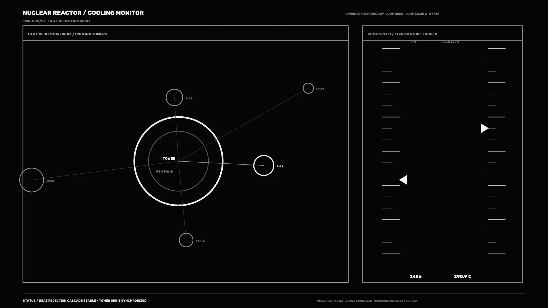 Monochrome Reactor Cooling Monitor Diagram — reactor wallpaper at 3840x2160