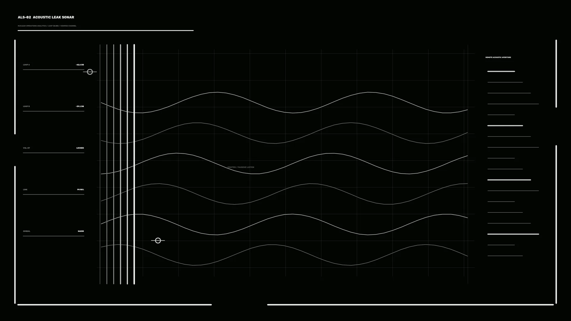 Acoustic waveforms across a black grid — waveform wallpaper at 3840x2160