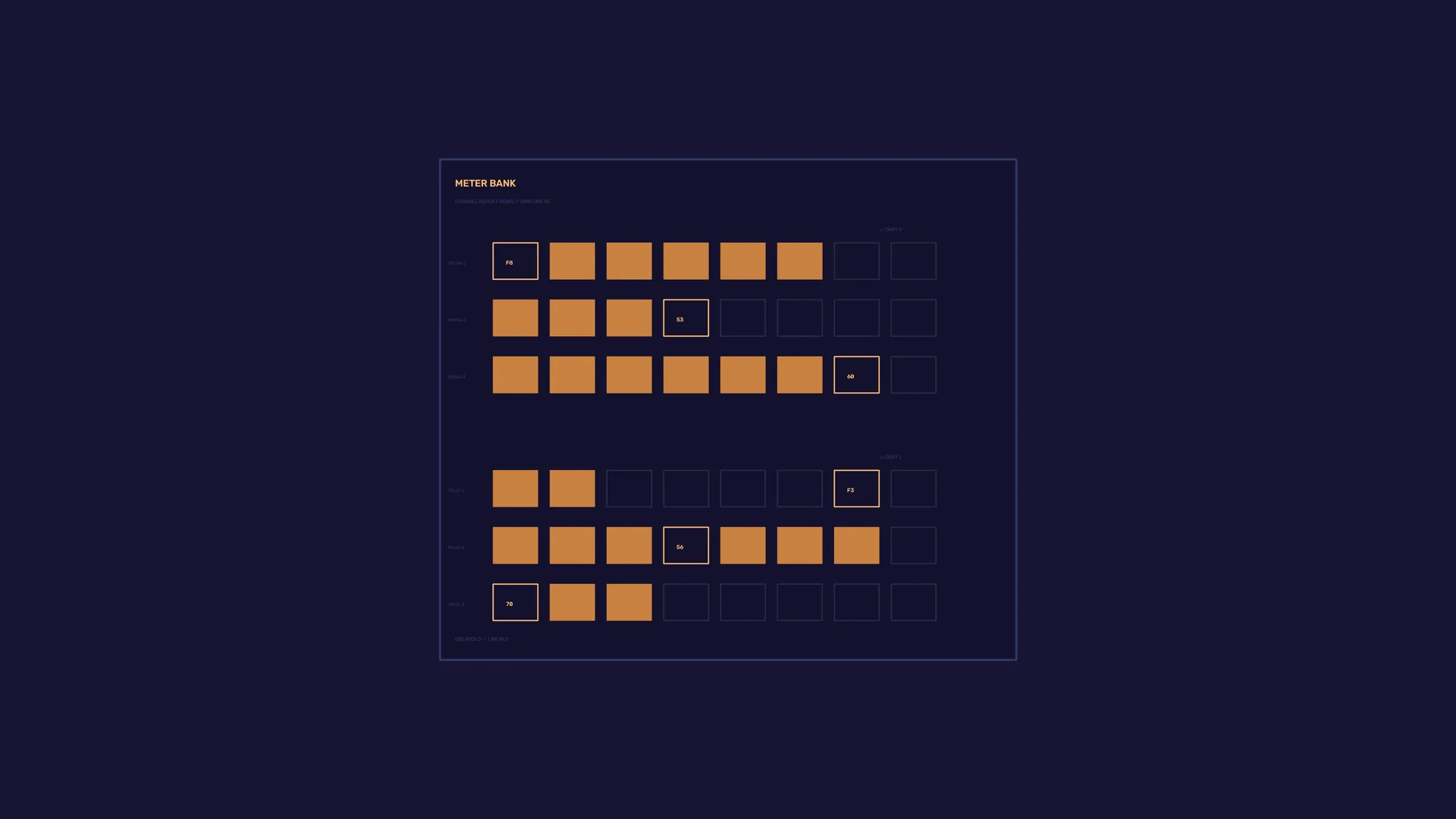 Meter bank grid in amber and midnight blue — meter bank wallpaper at 3840x2160