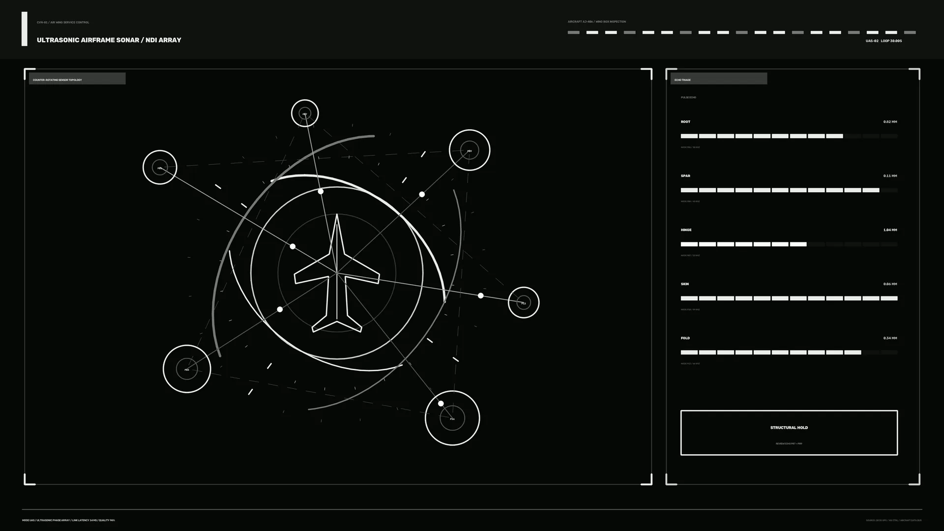 Ultrasonic airframe sonar interface in black and white — aircraft wallpaper at 3840x2160