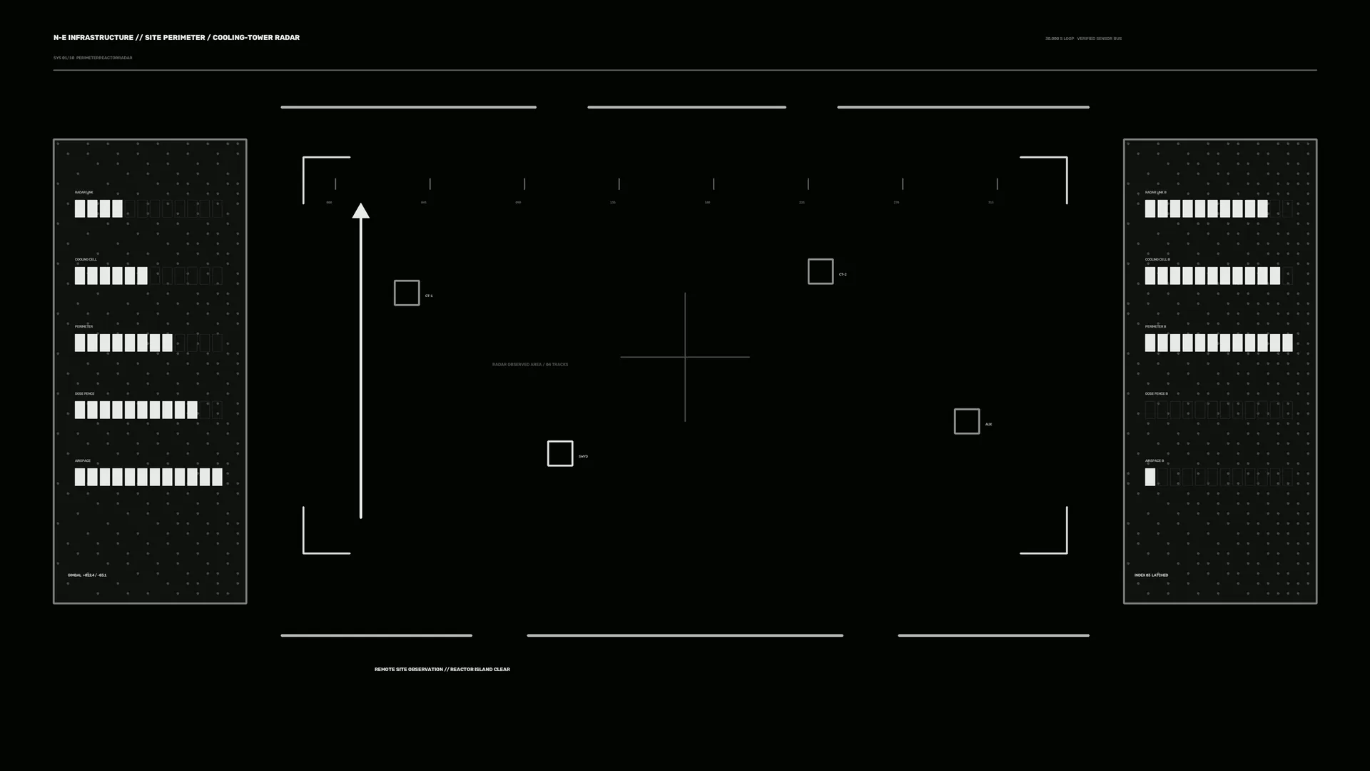 Black radar interface with white geometric markings — radar interface wallpaper at 3840x2160