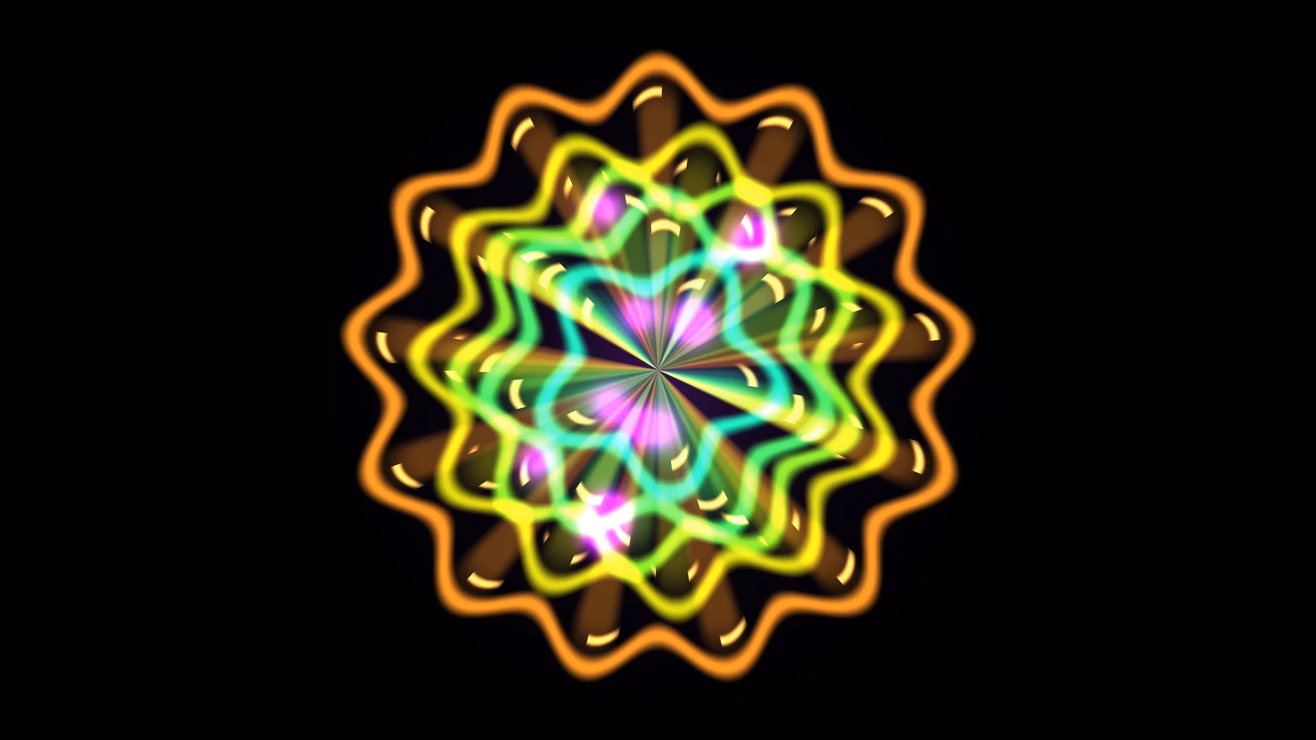 Neon radial rosette on a black field — neon rosette wallpaper at 3840x2160