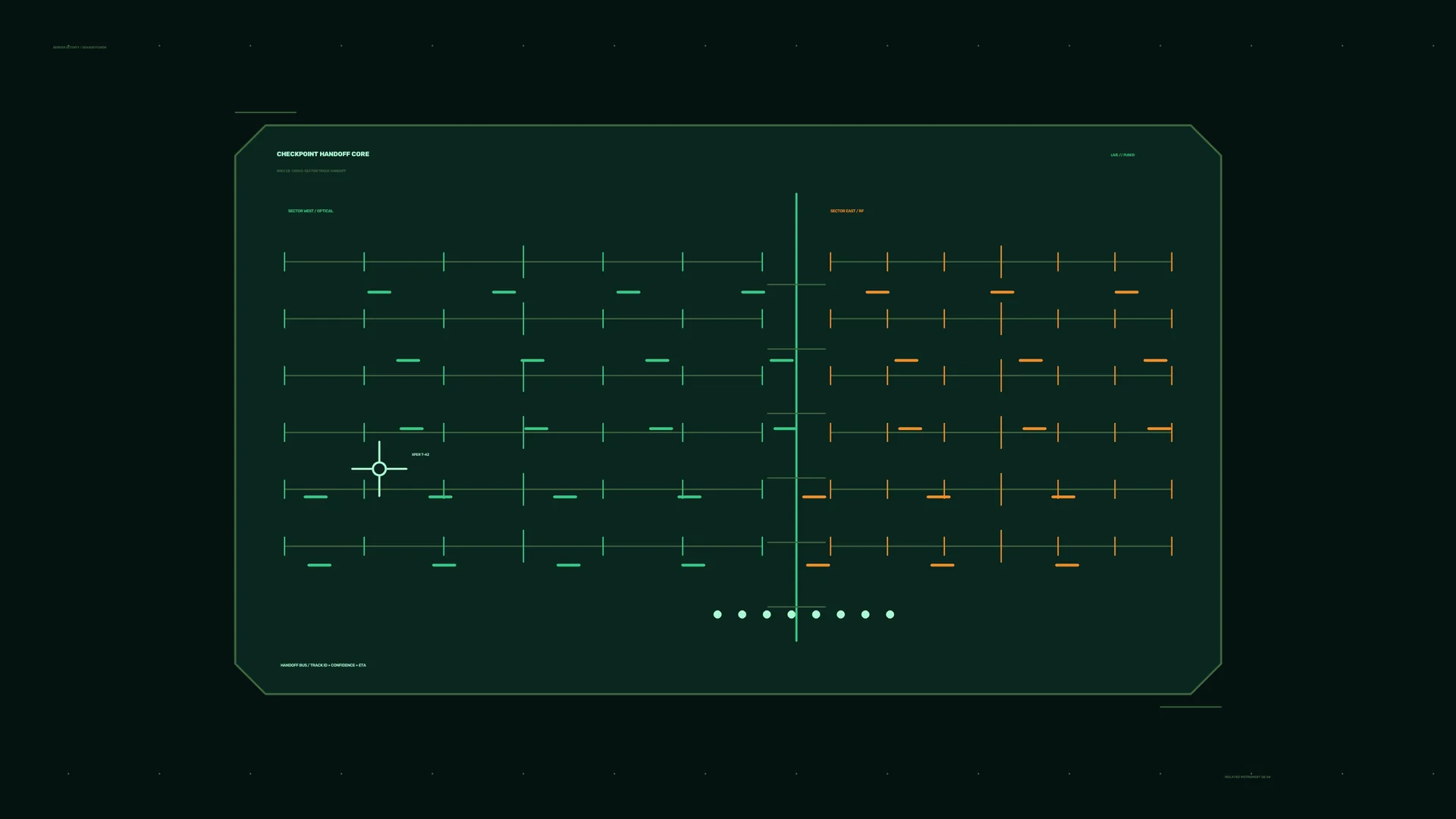 Neon checkpoint grid on a dark green field — interface wallpaper at 3840x2160