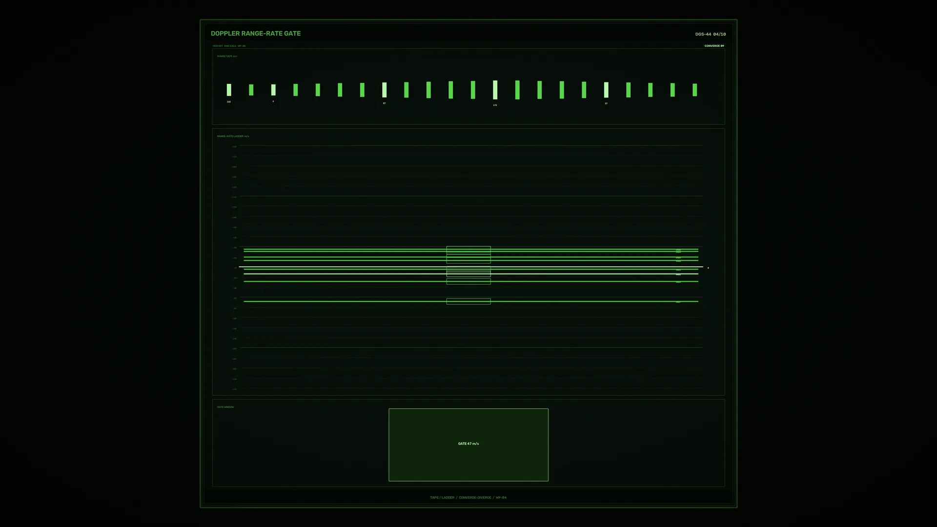 Green Doppler telemetry grid on black — telemetry wallpaper at 3840x2160