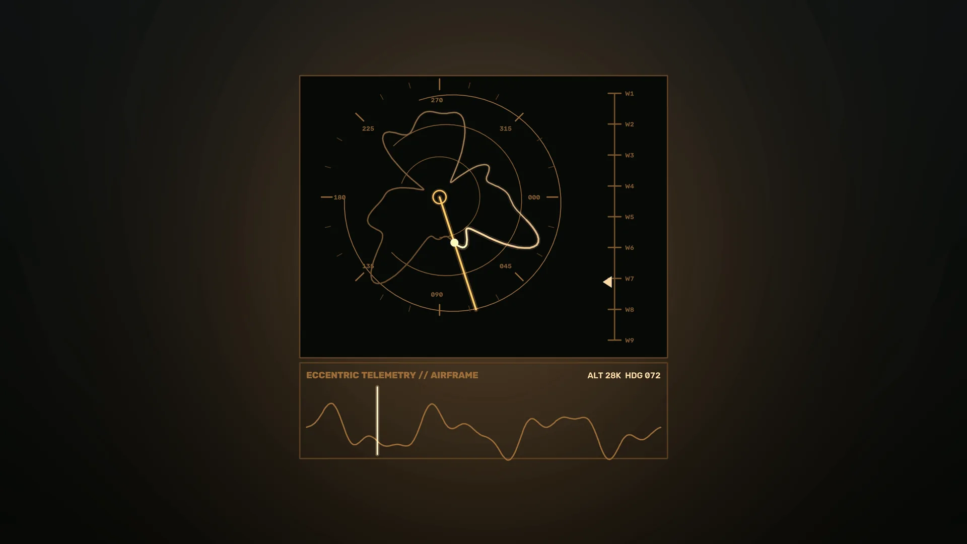 Amber telemetry diagram on a dark field — telemetry diagram wallpaper at 3840x2160