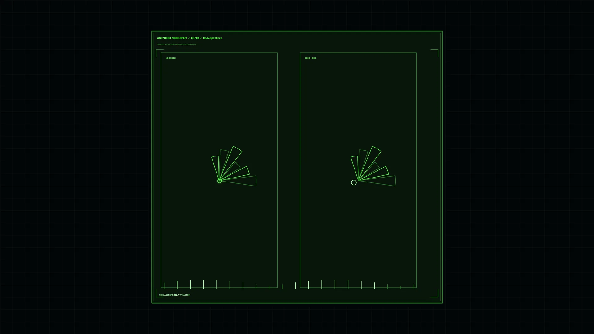 Green split-node interface on a dark grid — technical interface wallpaper at 3840x2160