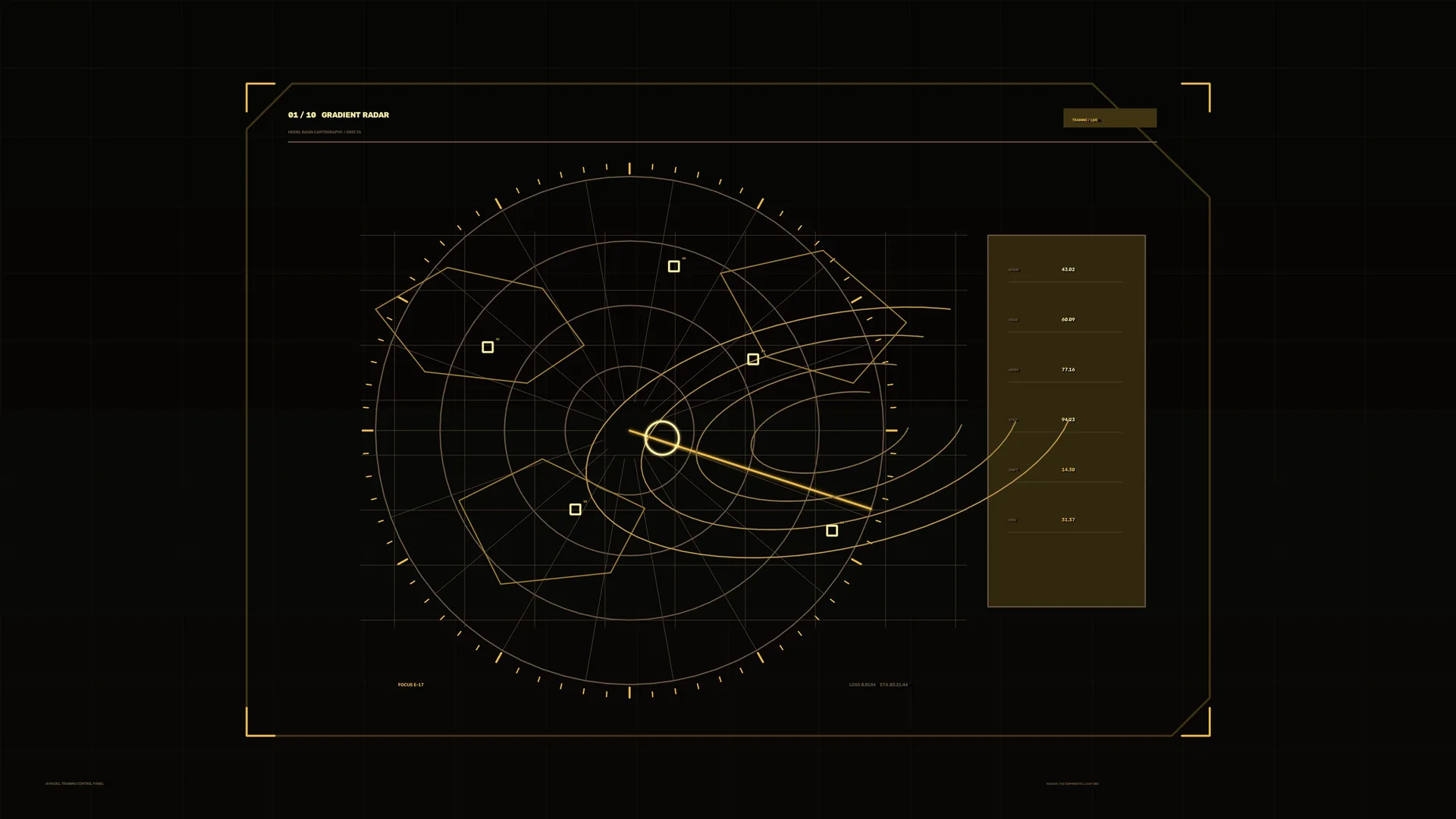 Amber Gradient Radar on a Black Grid — radar wallpaper at 3840x2160