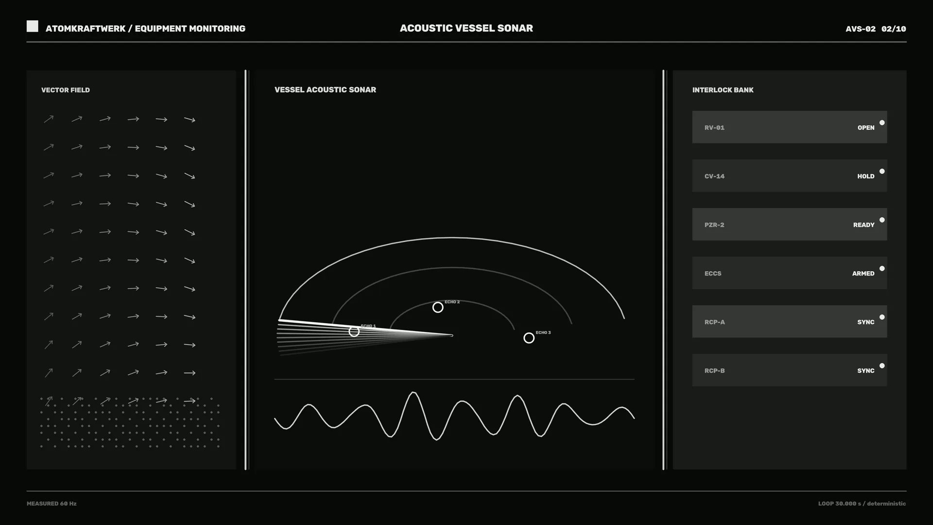 Acoustic sonar interface in black and white — sonar wallpaper at 3840x2160