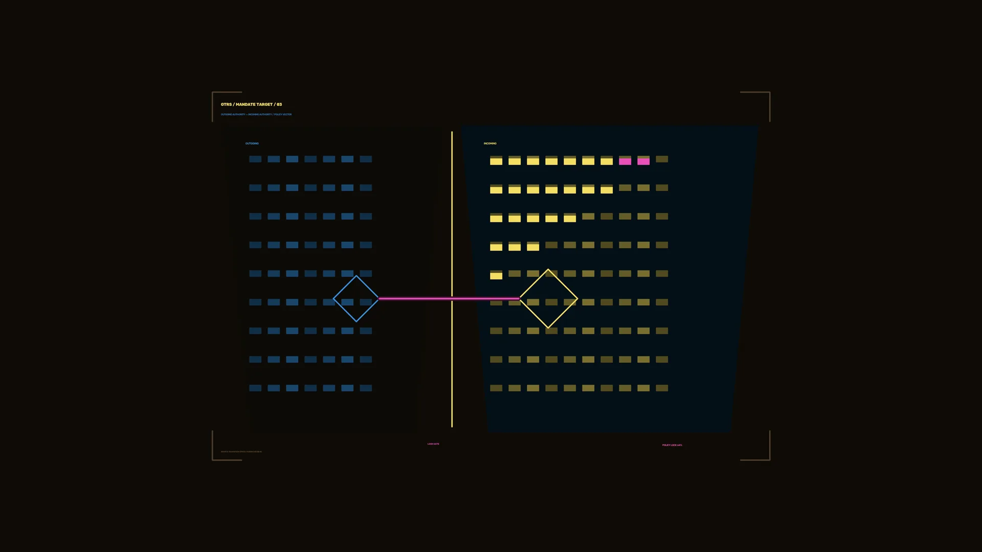 Neon signal grid in a field of shadow — geometric interface wallpaper at 3840x2160