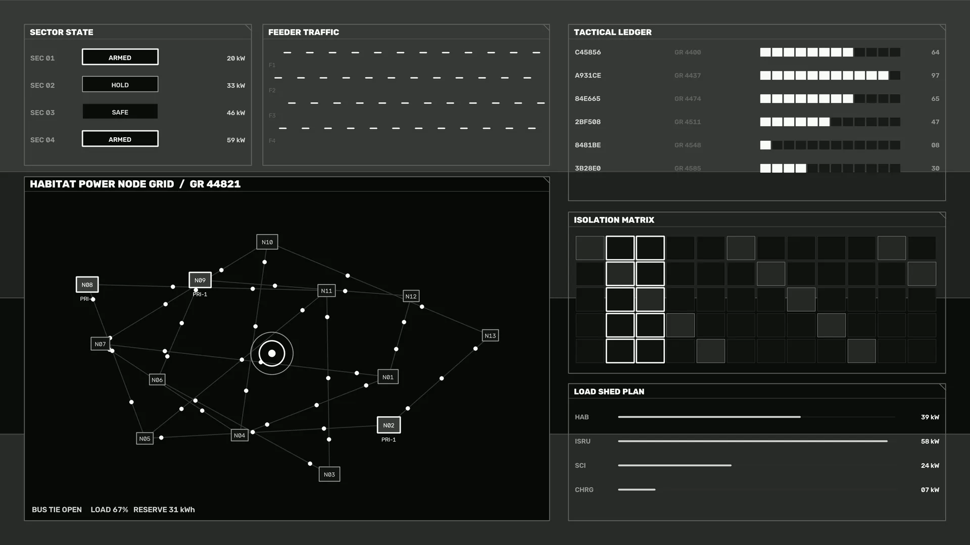 Monochrome Power Grid Interface with Node Network — power grid wallpaper at 3840x2160