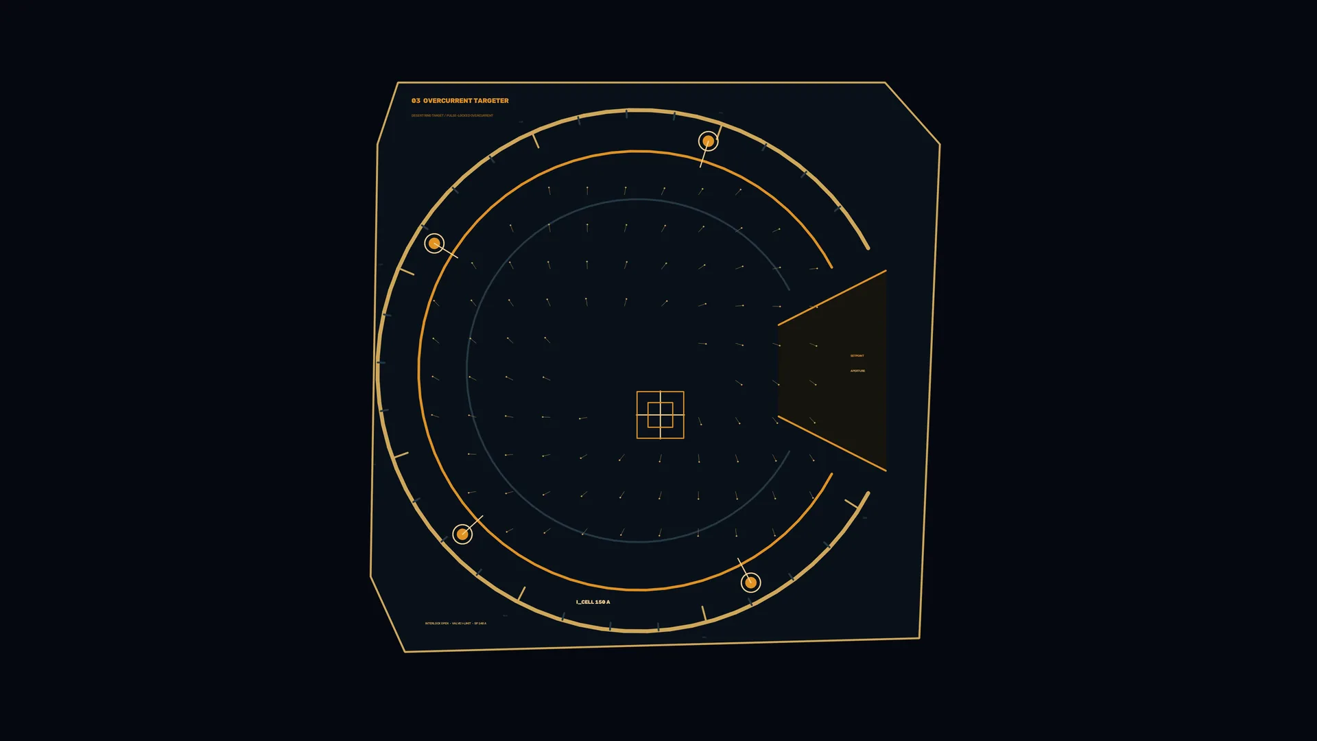 Orbital rings and amber target geometry — orbital diagram wallpaper at 3840x2160