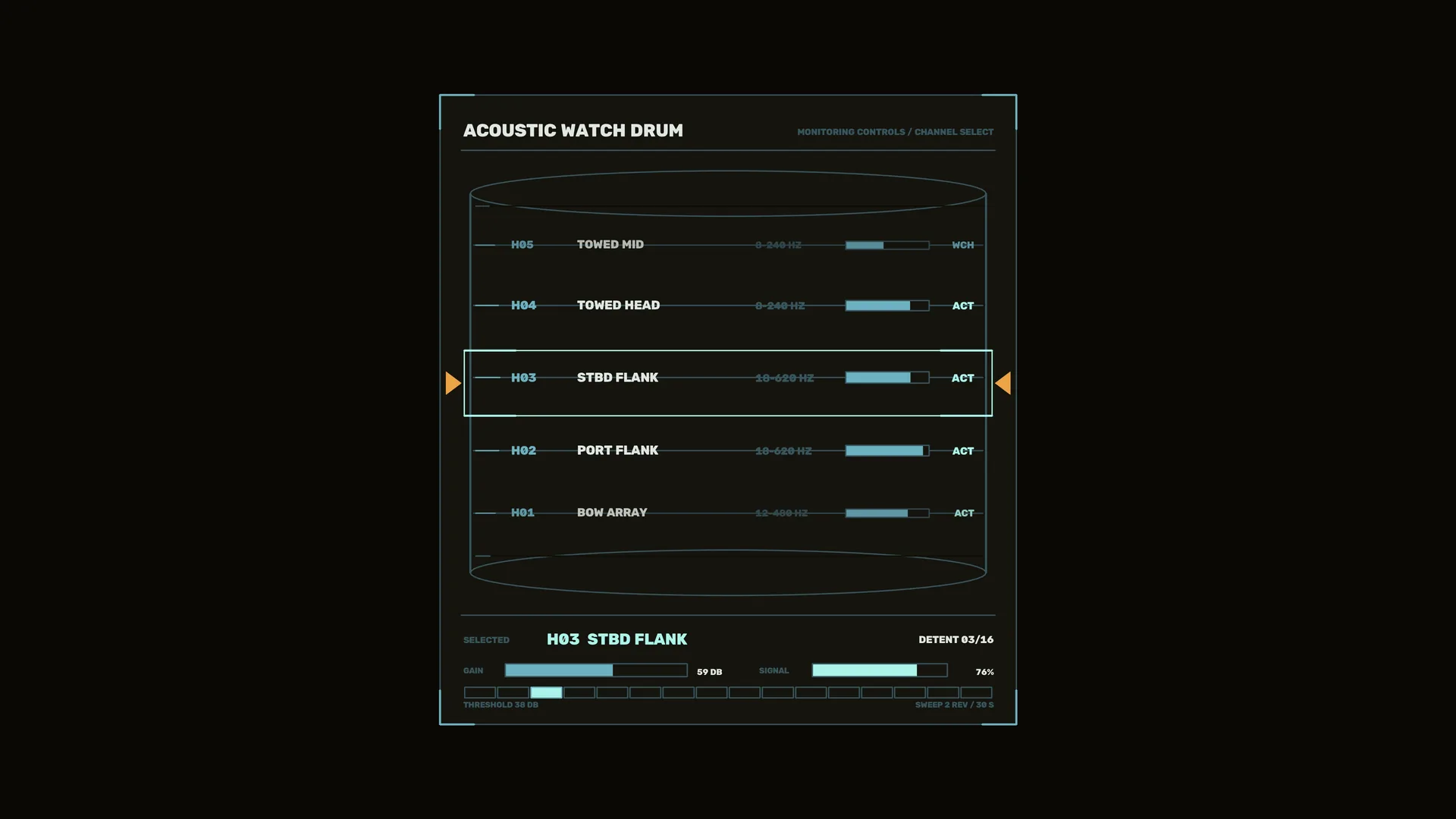 Acoustic watch drum control panel in cyan — acoustic watch drum wallpaper at 3840x2160