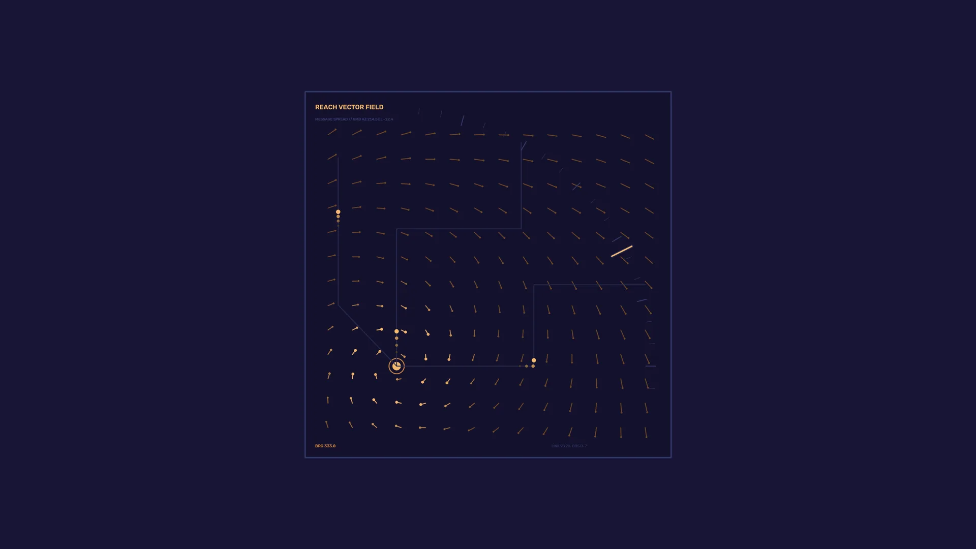 Amber vectors across a midnight field — vector field wallpaper at 3840x2160