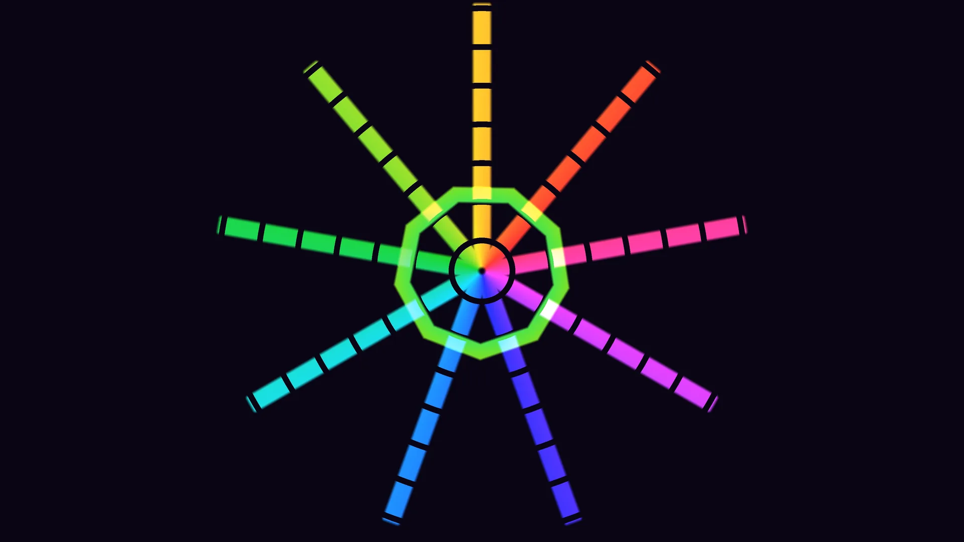 Prismatic radial wheel on a dark field — radial wheel wallpaper at 3840x2160