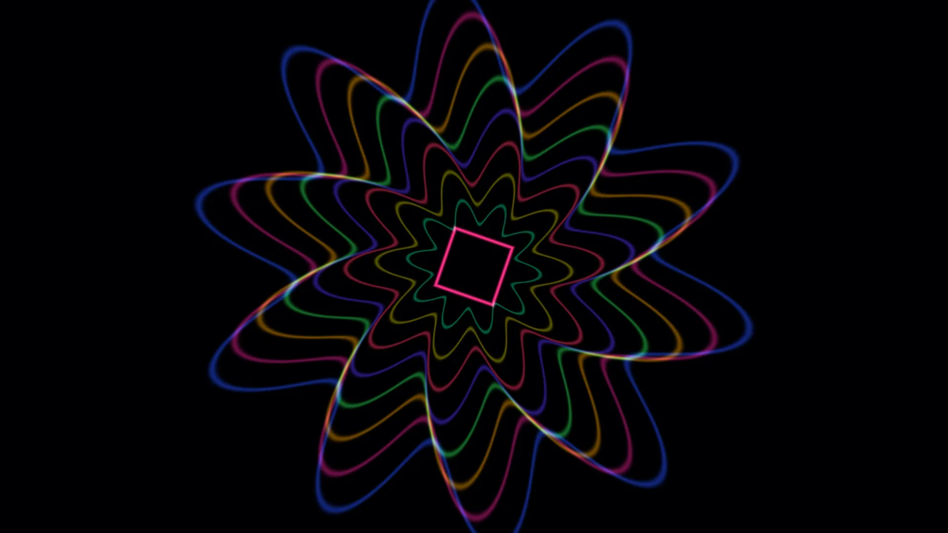Neon contour flower around a tilted square — neon wallpaper at 3840x2160