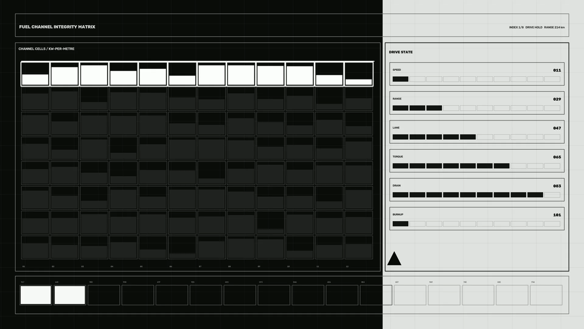 Fuel channel integrity matrix in monochrome — technical interface wallpaper at 3840x2160