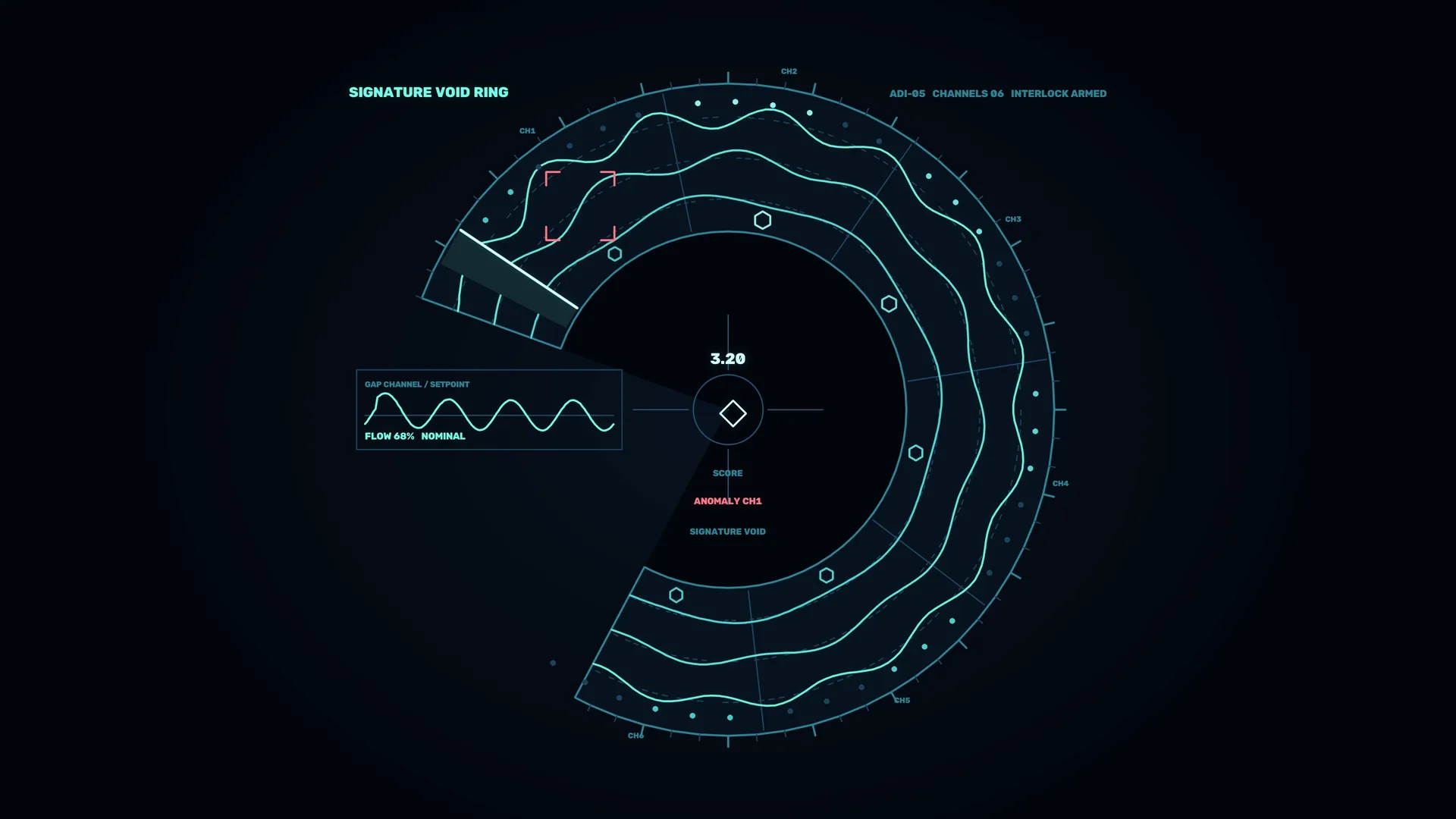Cyan orbital interface on a field of negative space — orbital interface wallpaper at 3840x2160