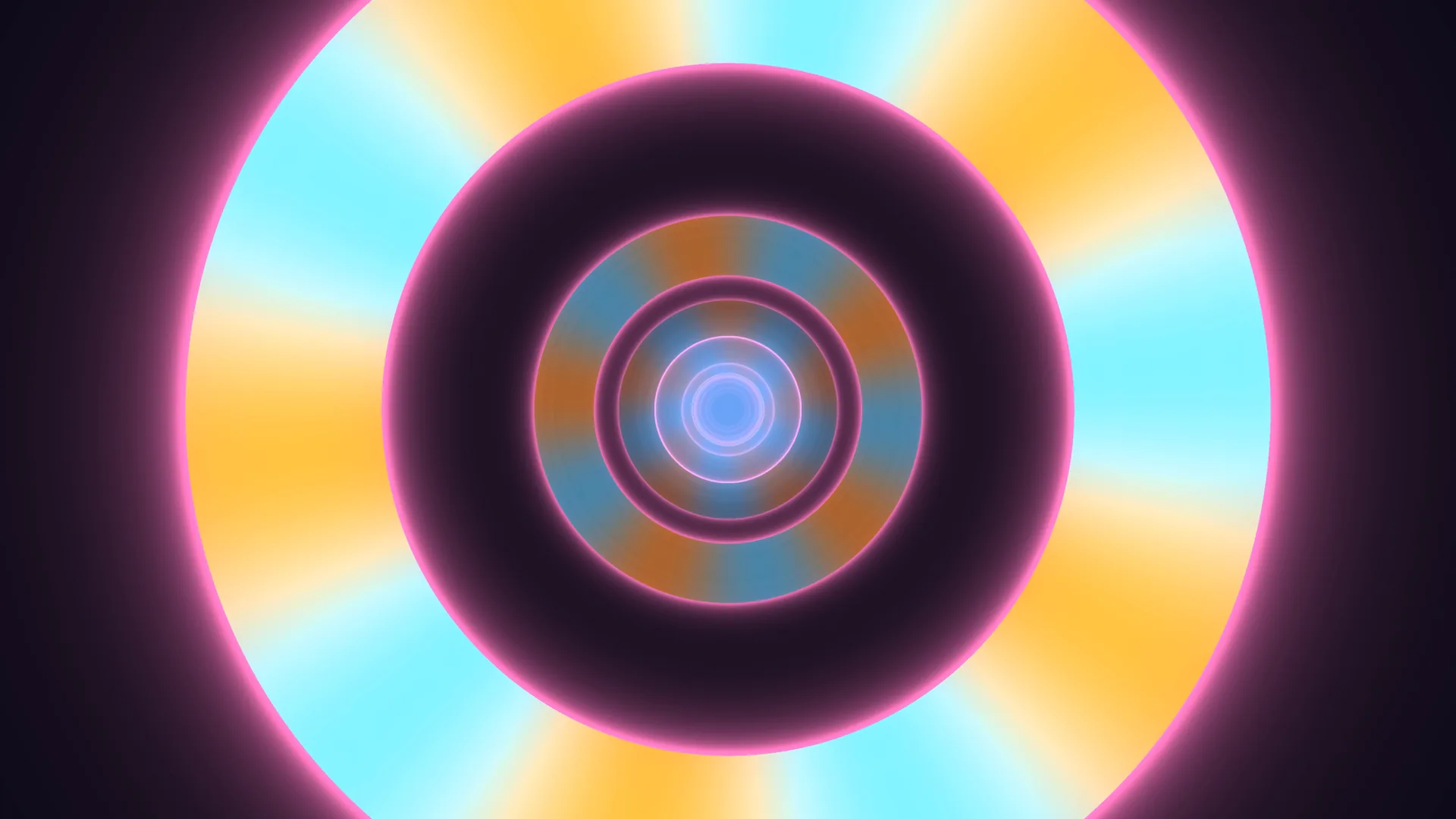 Concentric neon rings in cyan, gold and violet — concentric rings wallpaper at 3840x2160