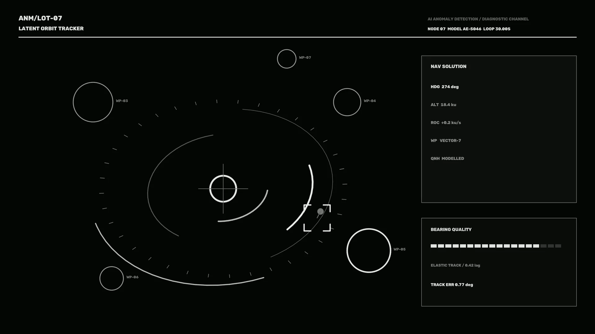 Orbital tracking interface in monochrome lines — orbital interface wallpaper at 3840x2160