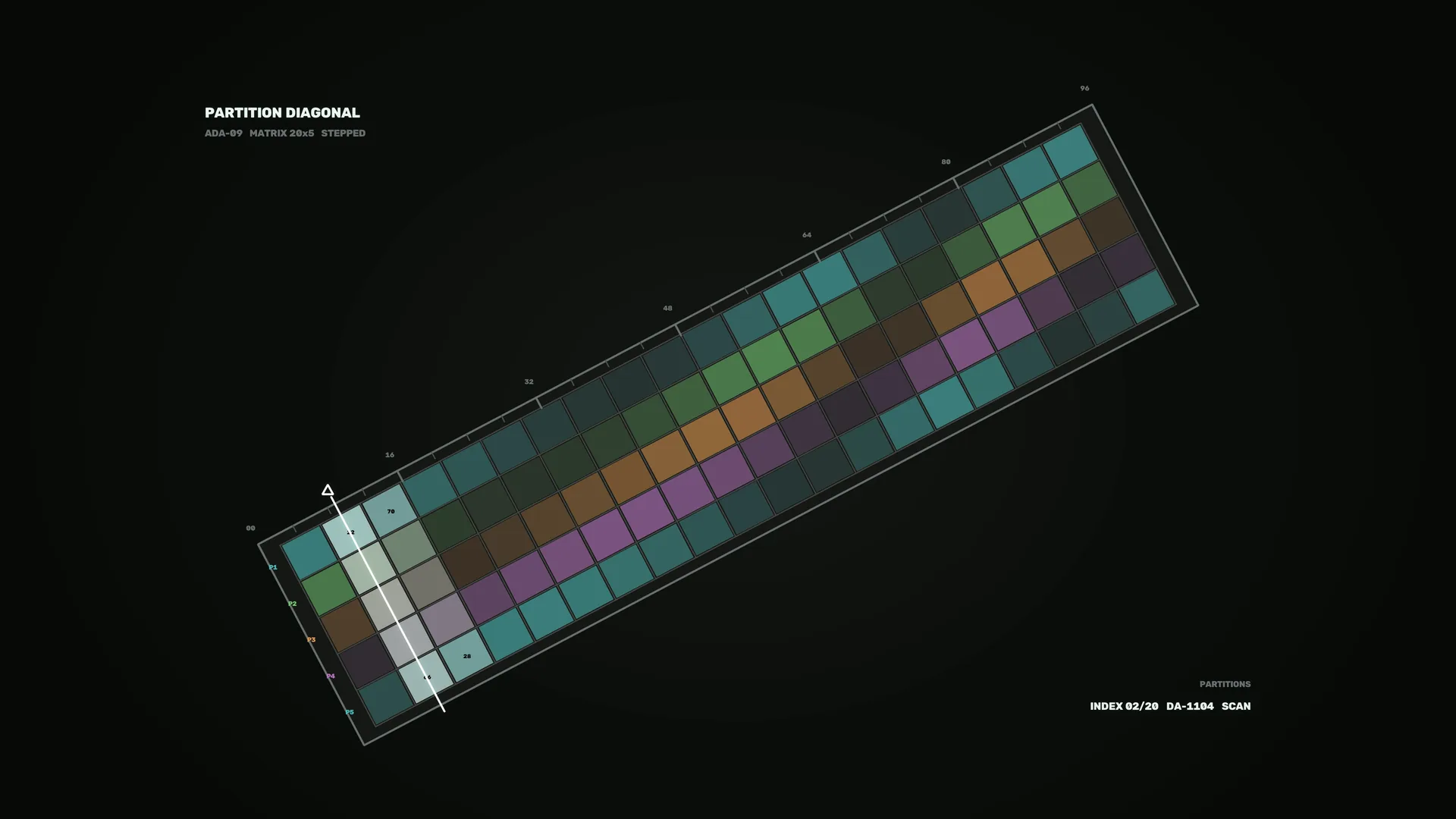 Diagonal color matrix on a black field — diagonal grid wallpaper at 3840x2160