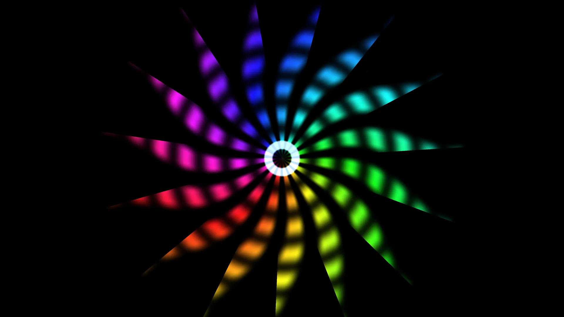 Chromatic radial light wheel on black — radial light wallpaper at 3840x2160