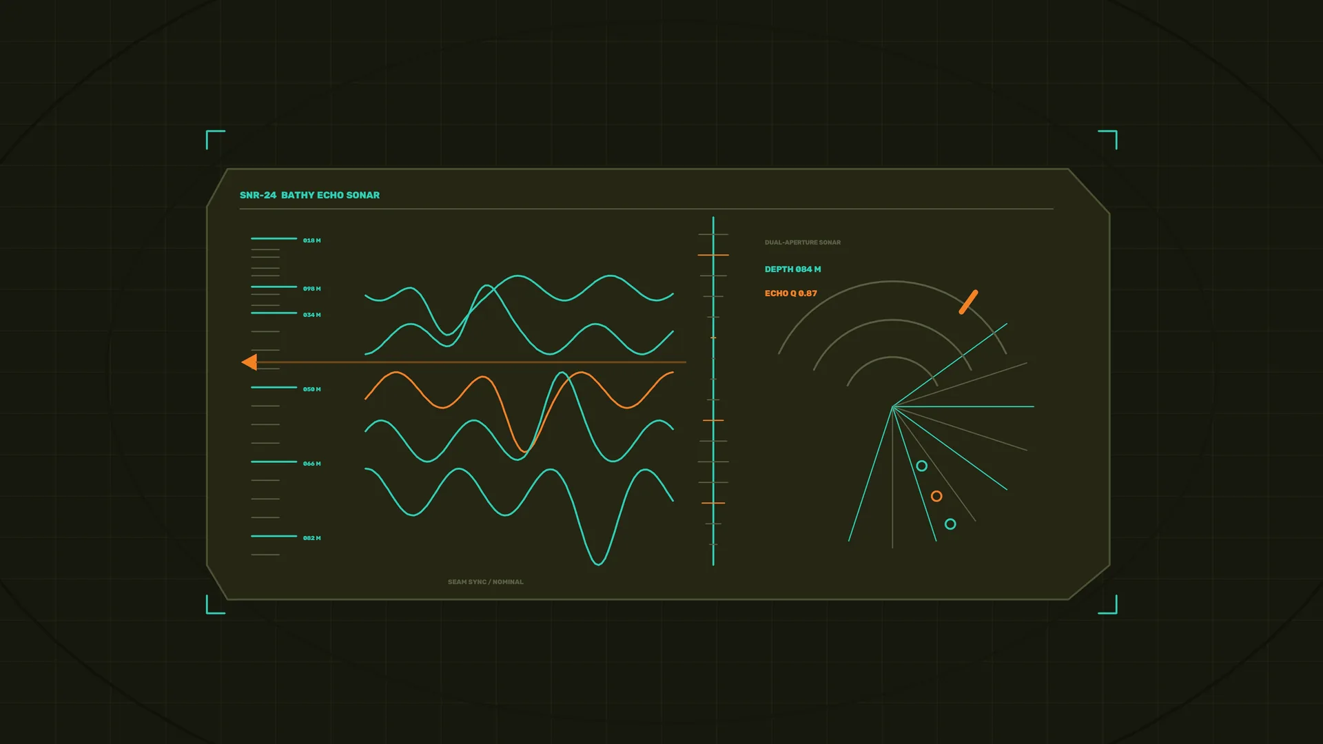 Bathymetric sonar console in teal and amber — sonar wallpaper at 3840x2160