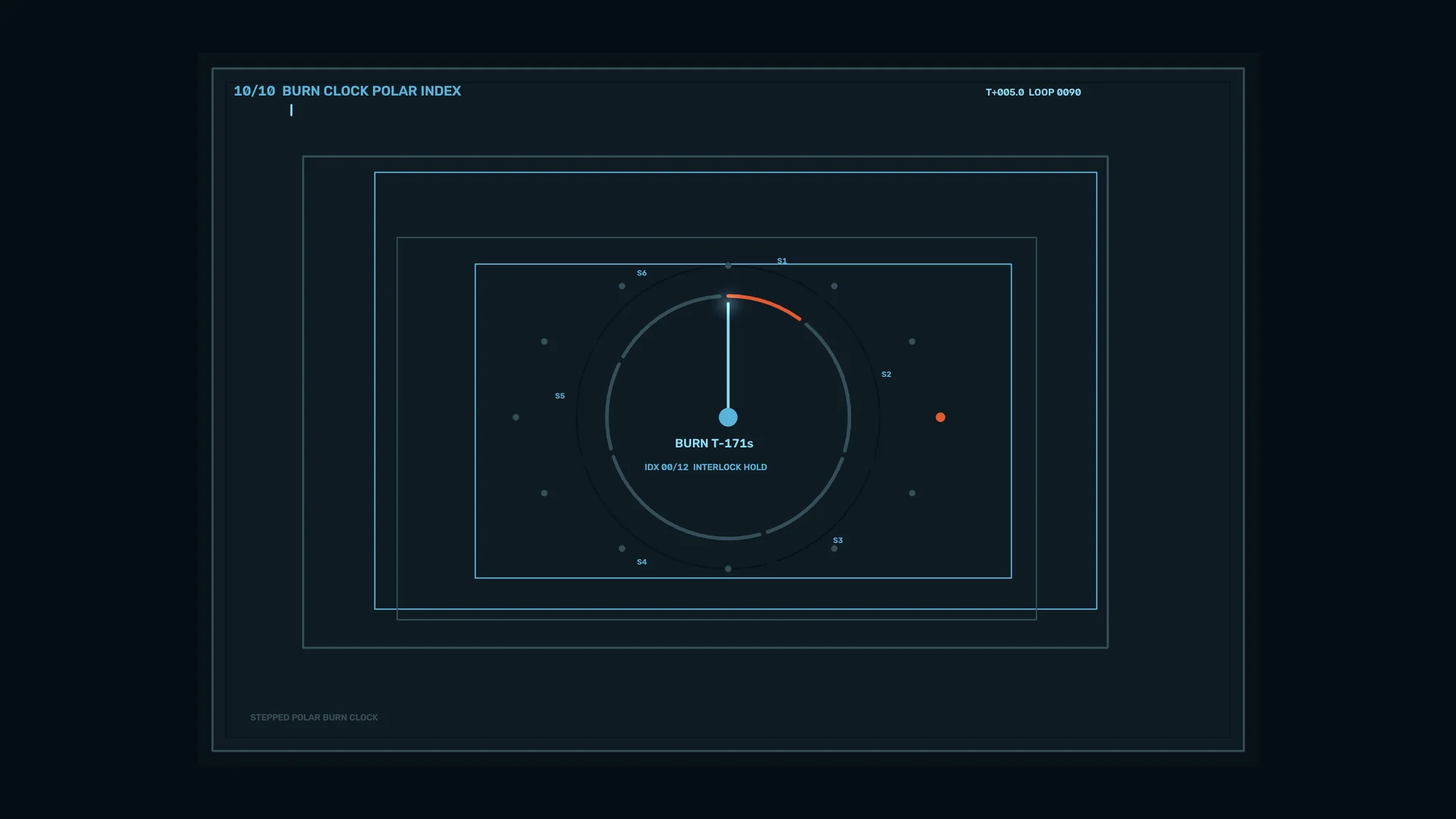 Stepped polar burn clock in blue and orange — polar clock wallpaper at 3840x2160