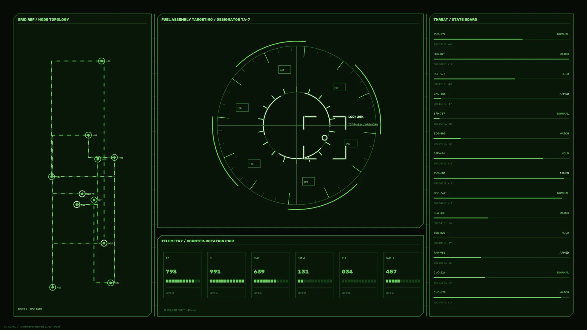 Green tactical interface with circular targeting grid — tactical interface wallpaper at 3840x2160