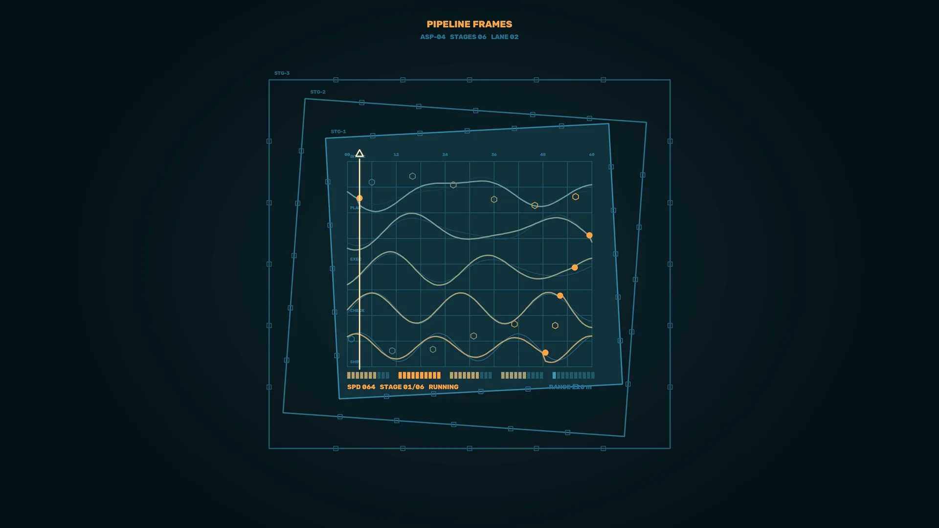 Pipeline waveform diagram in deep blue space — pipeline wallpaper at 3840x2160