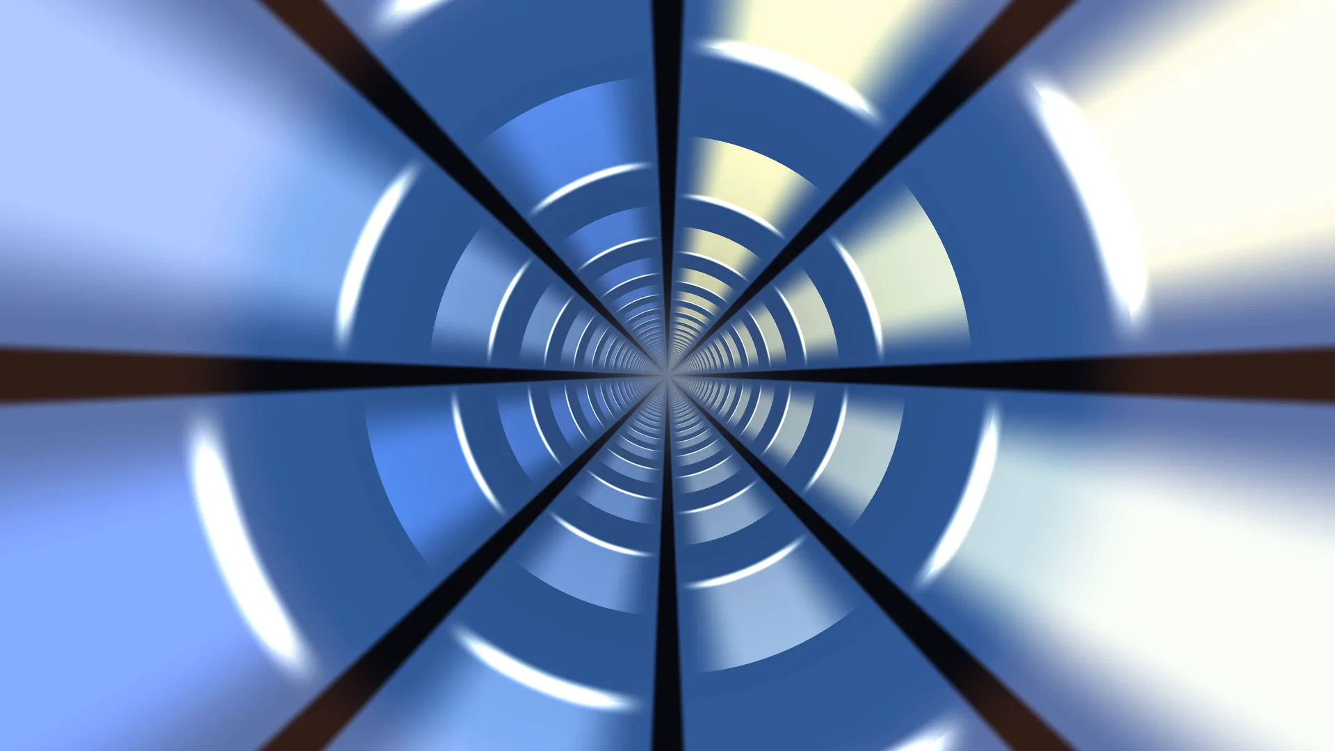 Blue radial tunnel with luminous segmented rings — radial tunnel wallpaper at 3840x2160
