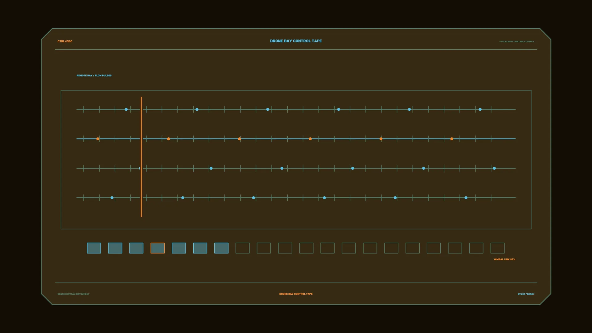 Drone bay control grid in amber and cyan — control panel wallpaper at 3840x2160