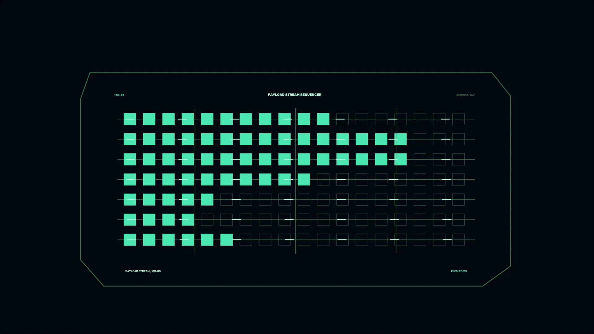 Mint grid sequencer on a midnight field — payload sequencer wallpaper at 3840x2160