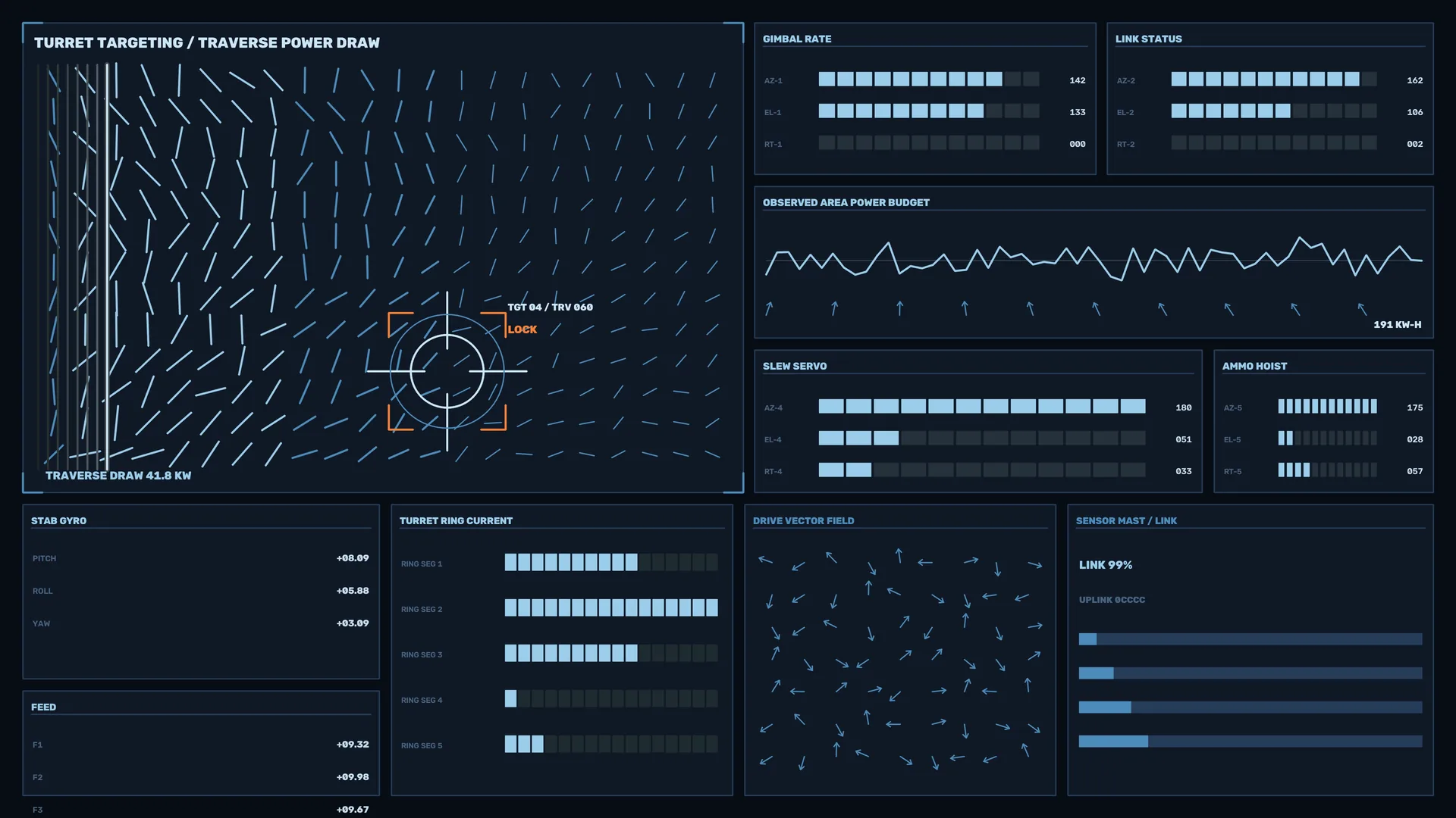 Blue Tactical Telemetry Interface with Vector Fields — tactical interface wallpaper at 3840x2160