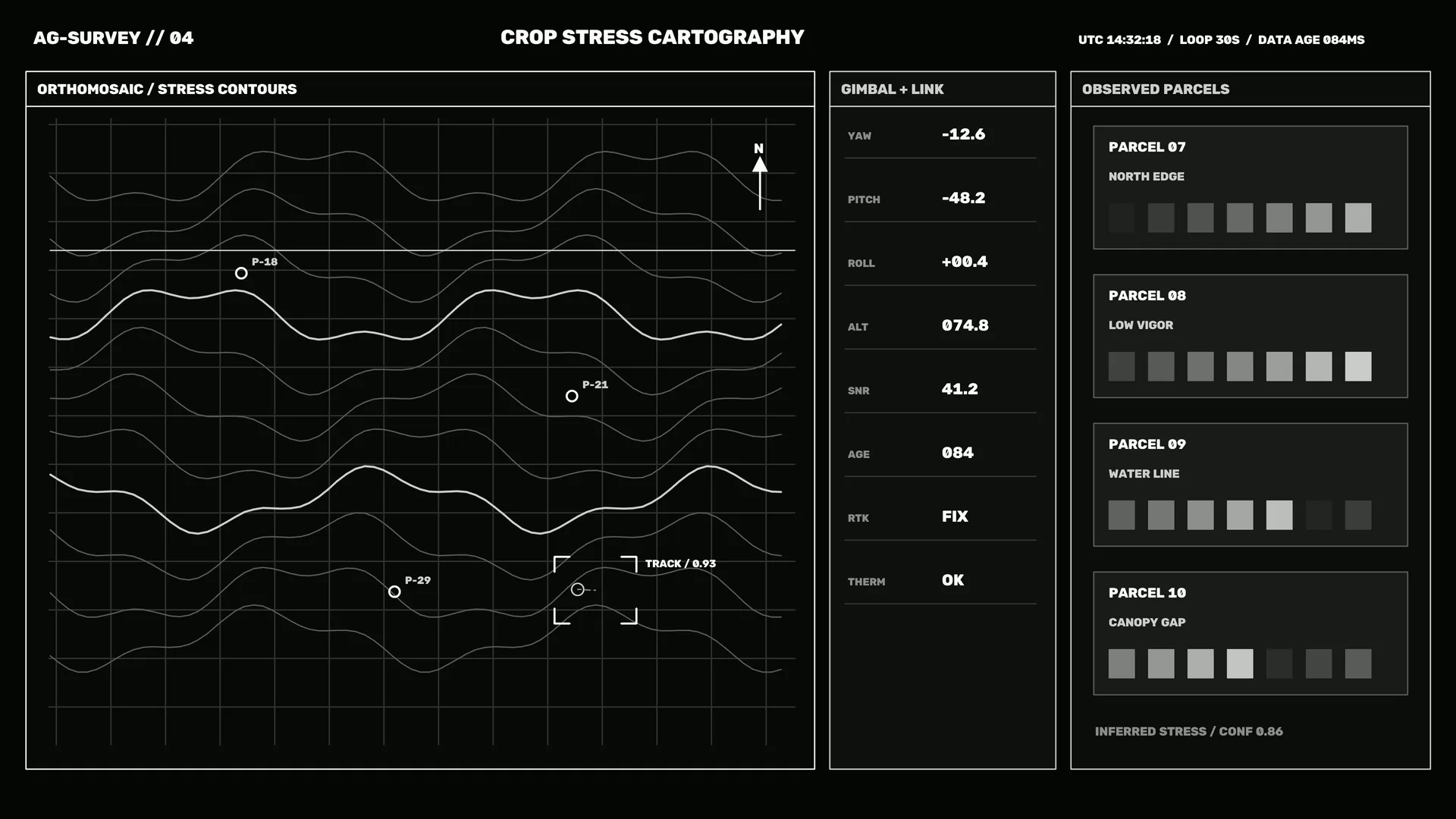 Crop stress cartography with contour lines — crop stress wallpaper at 3840x2160