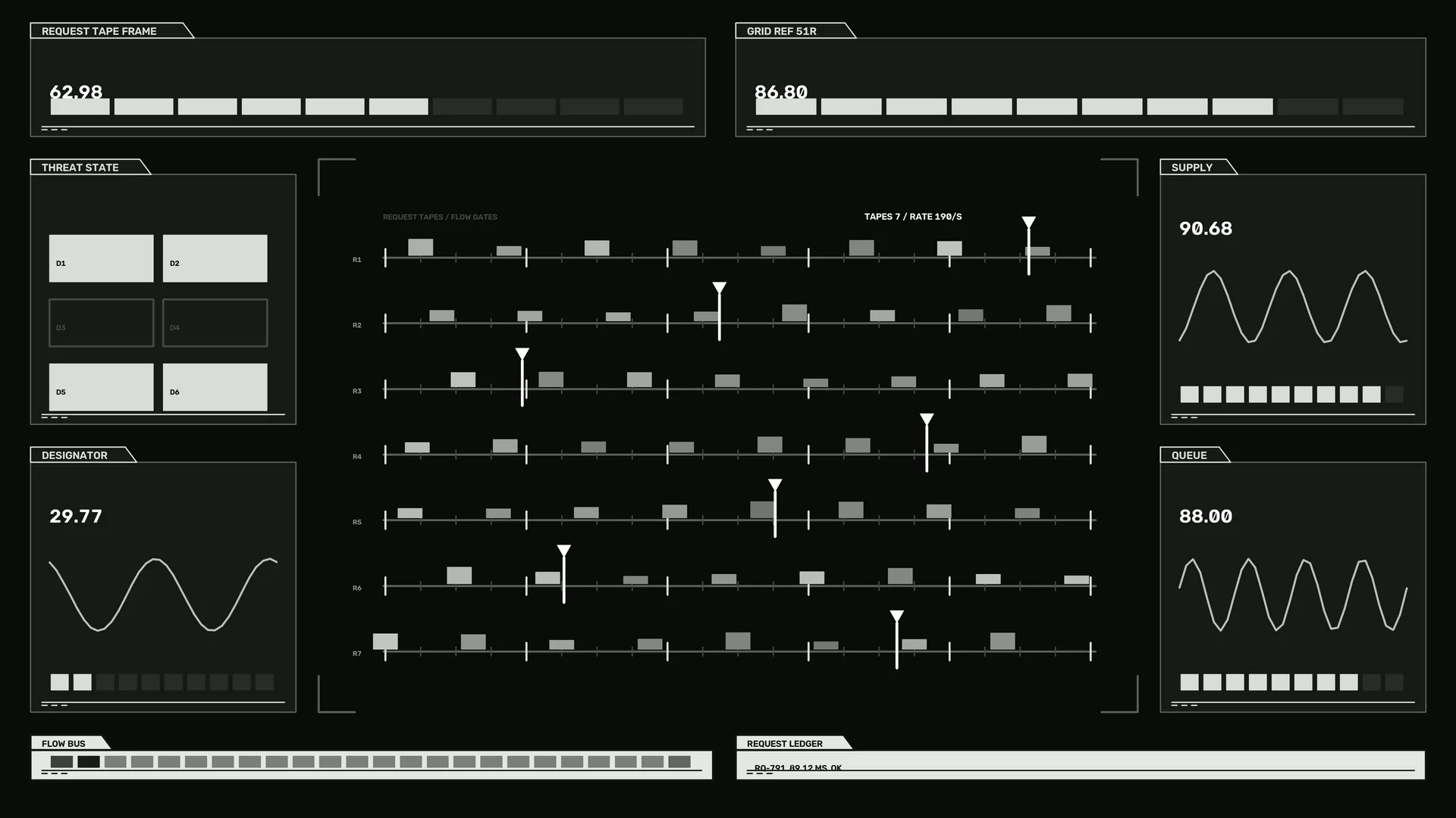 Monochrome tactical grid with signal traces — tactical interface wallpaper at 3840x2160