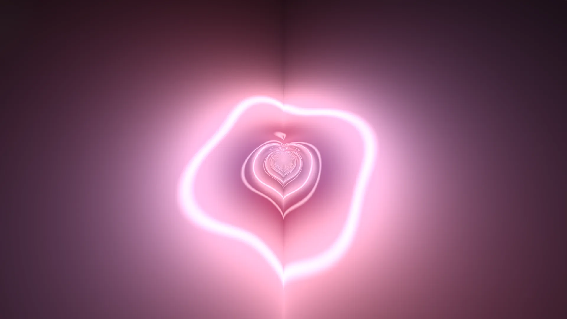 Pink luminous heart in a field of violet shadow — heart wallpaper at 3840x2160
