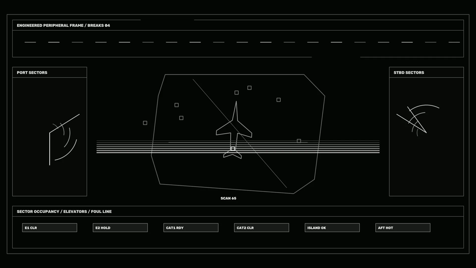 Monochrome aircraft sector diagram with radar arcs — aircraft diagram wallpaper at 3840x2160