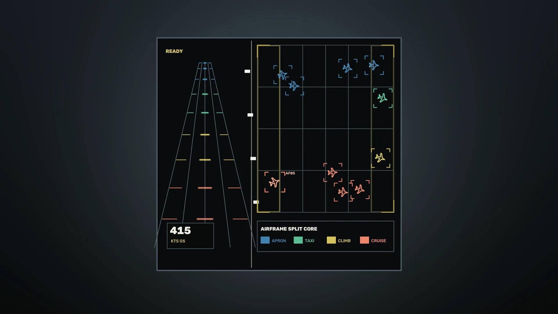 Neon air traffic diagram on a dark field — aviation diagram wallpaper at 3840x2160