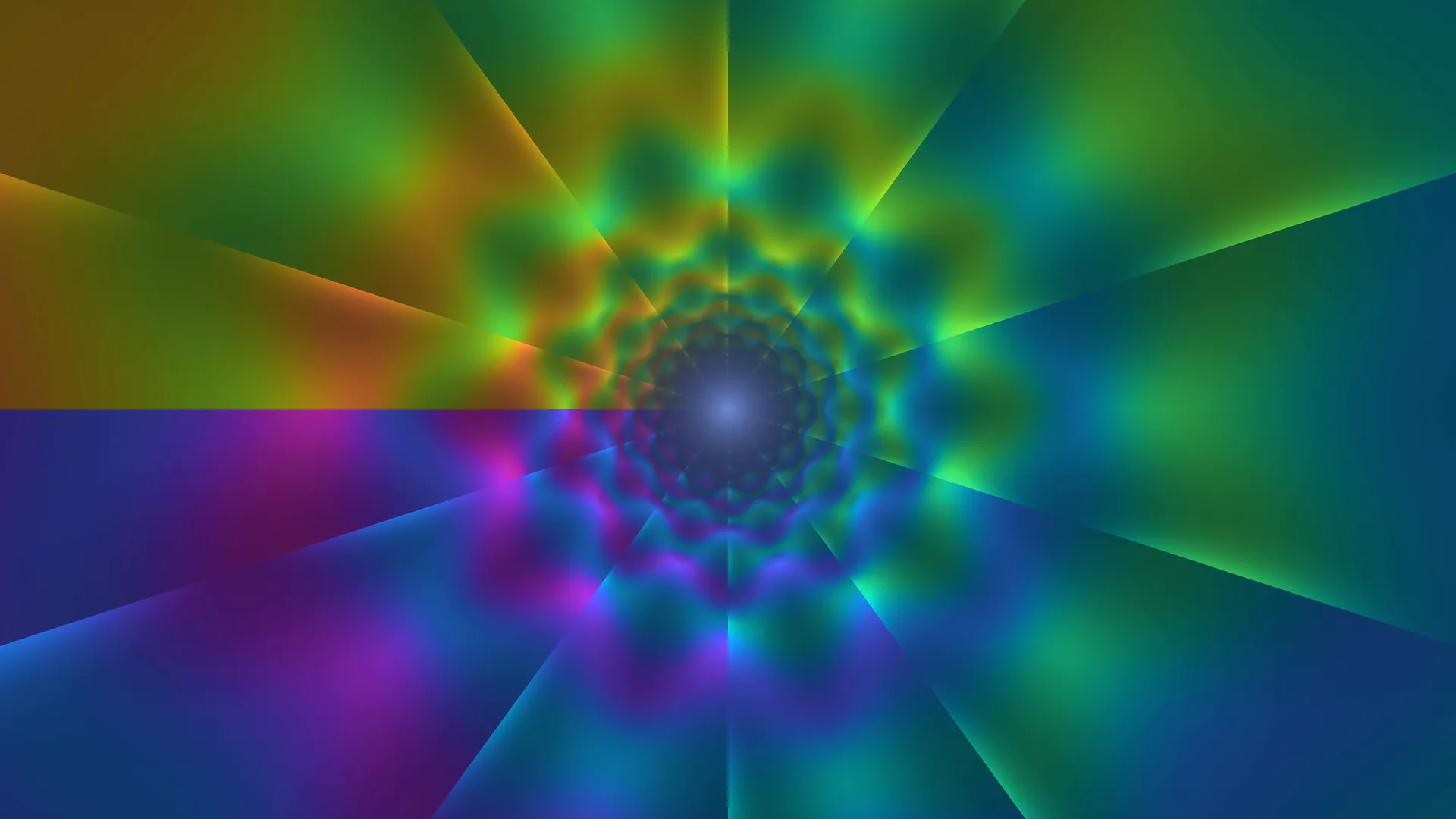 Prismatic radial light with a luminous blue center — abstract wallpaper at 3840x2160