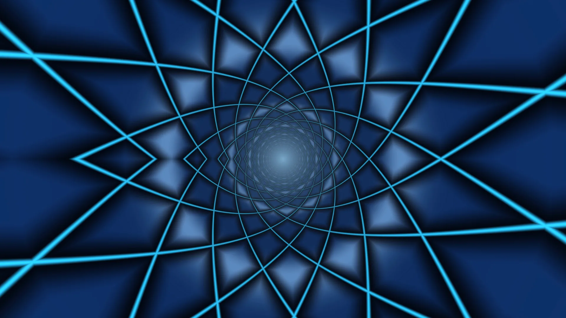 Cyan lattice spiralling into blue light — geometric wallpaper at 3840x2160