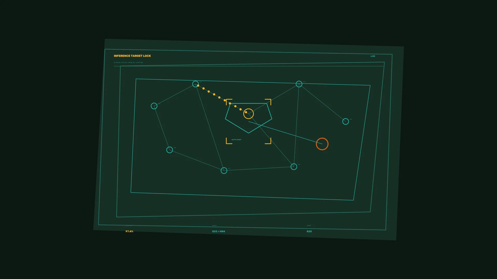 Geometric target map in teal and amber light — geometric interface wallpaper at 3840x2160