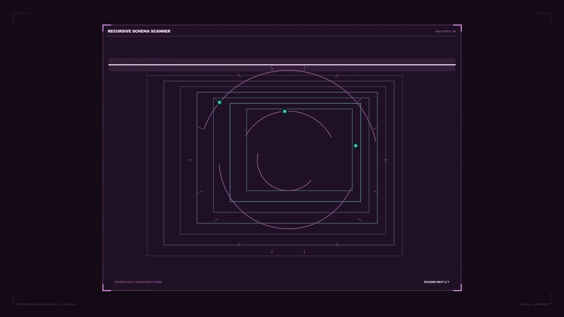 Recursive geometry in violet and teal light — nested rectangles wallpaper at 3840x2160