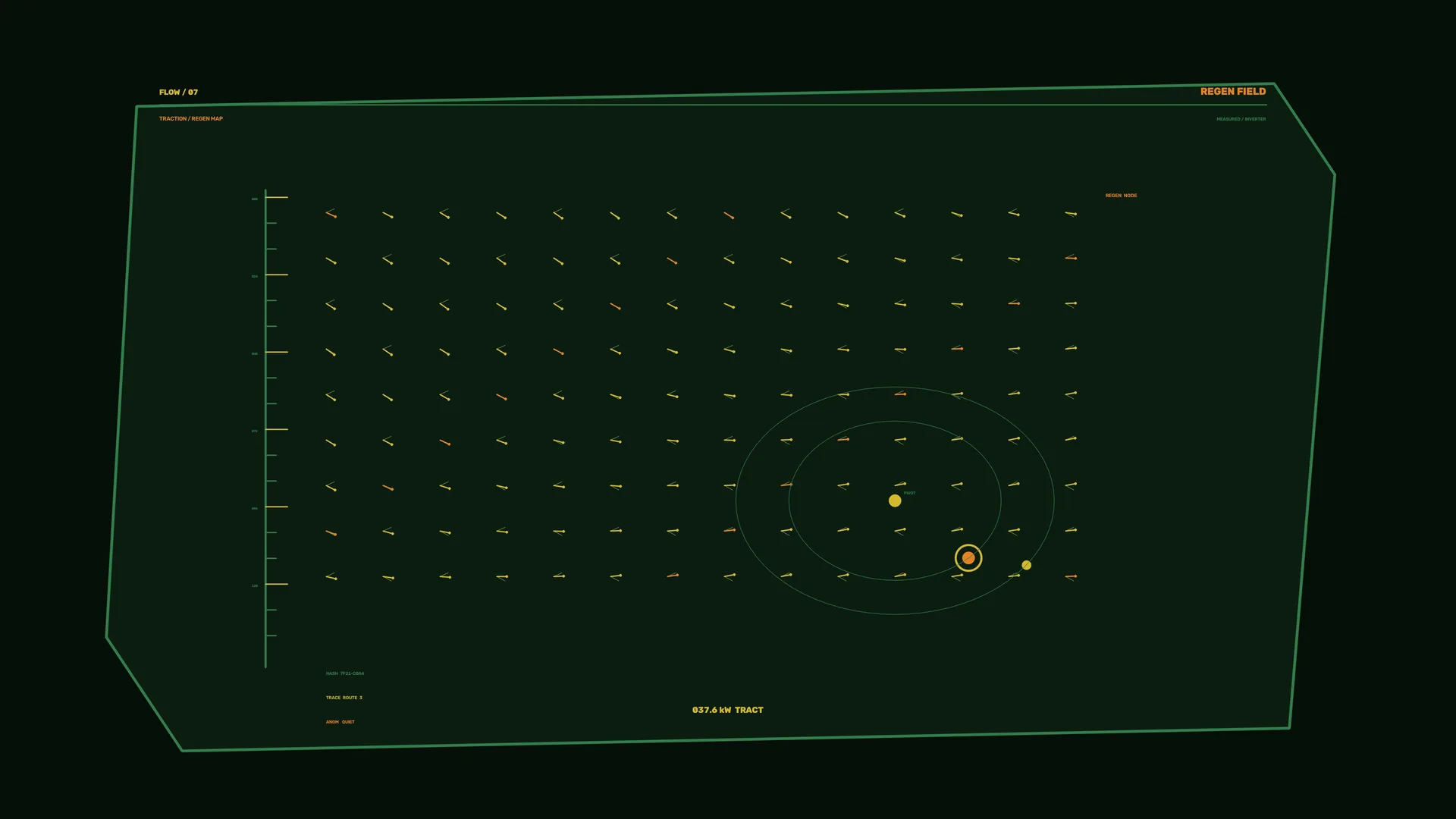 Orbital flow map in green and amber lines — orbital map wallpaper at 3840x2160