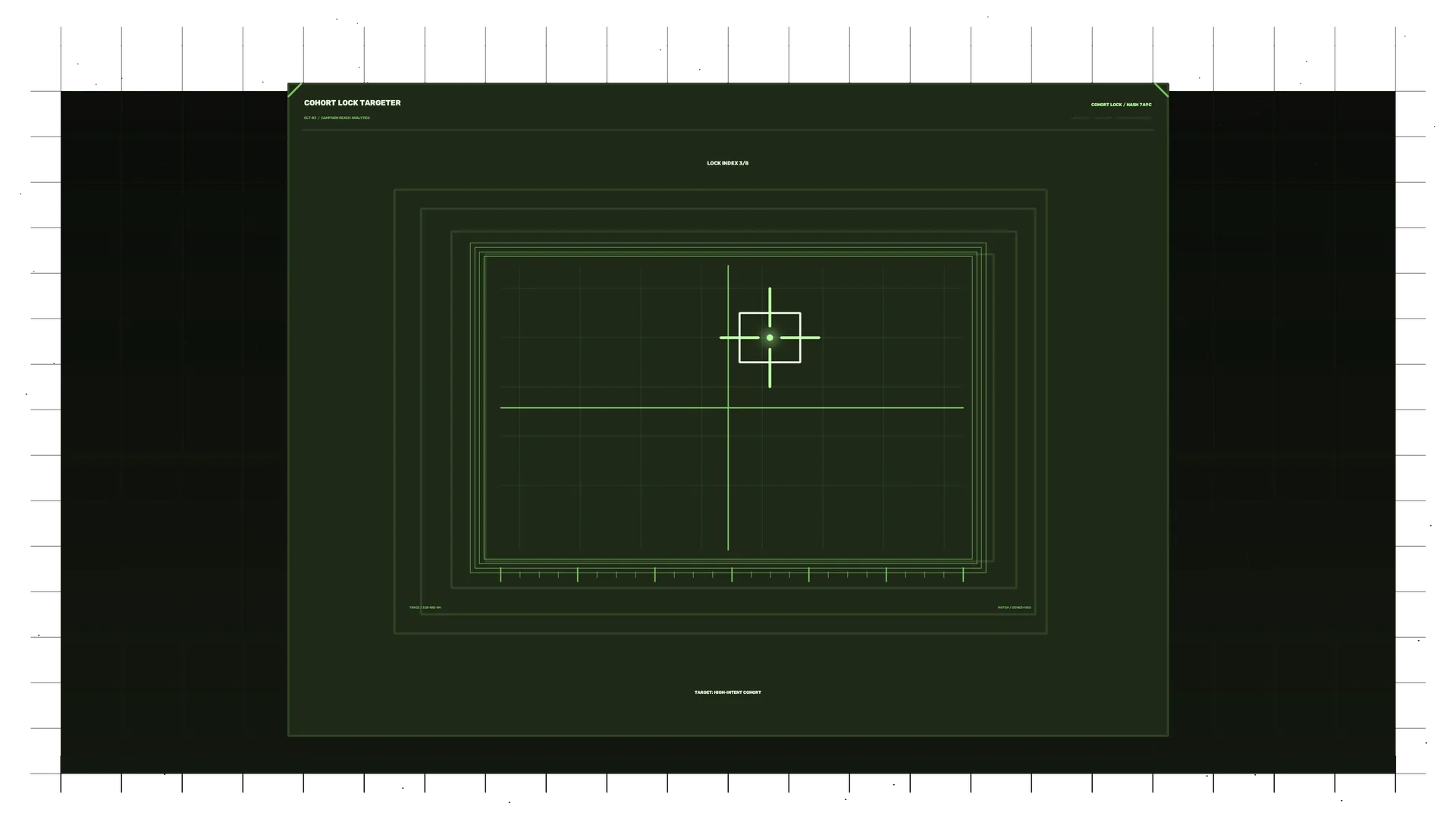 Luminous green targeting grid on a dark field — targeting grid wallpaper at 3840x2160